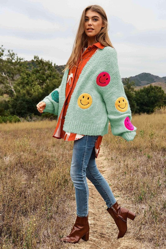 Fuzzy Smiles Bell Sleeve Knit Cardigan