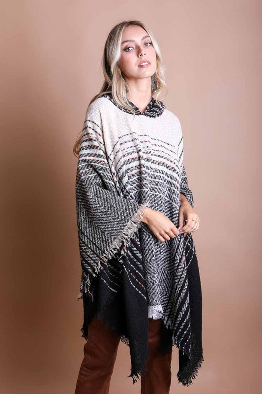 Brisa Herringbone Frayed Poncho