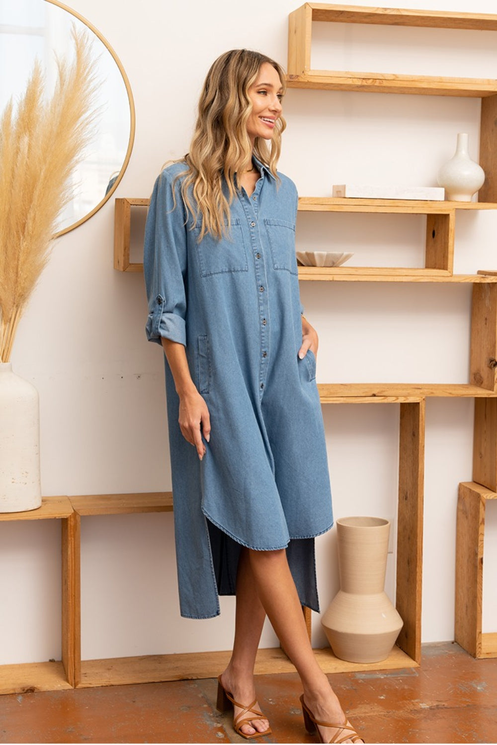 Yara High-Low Button Up Denim Dress