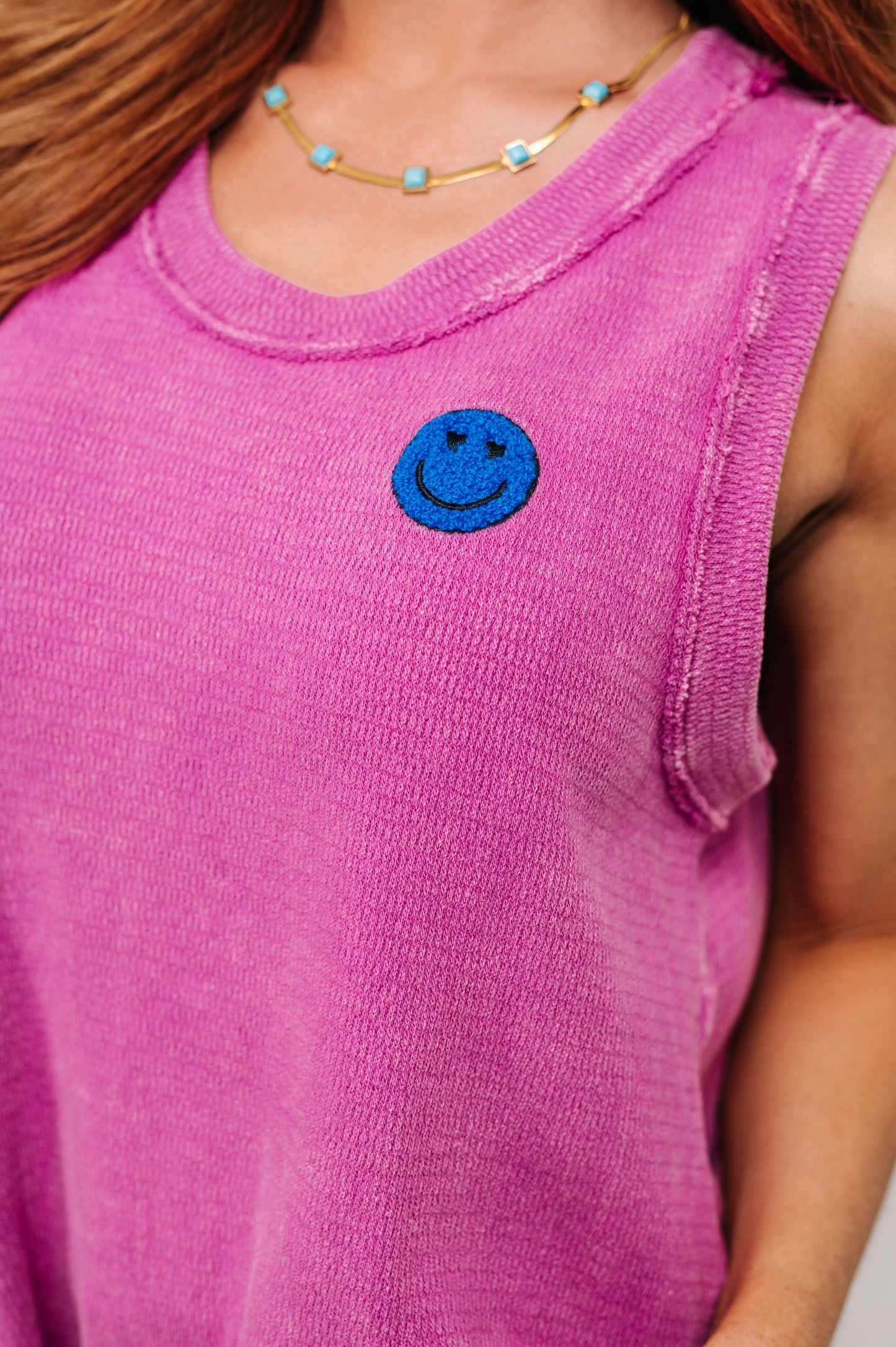 All SmilesRound Neck Tank in Fuchsia