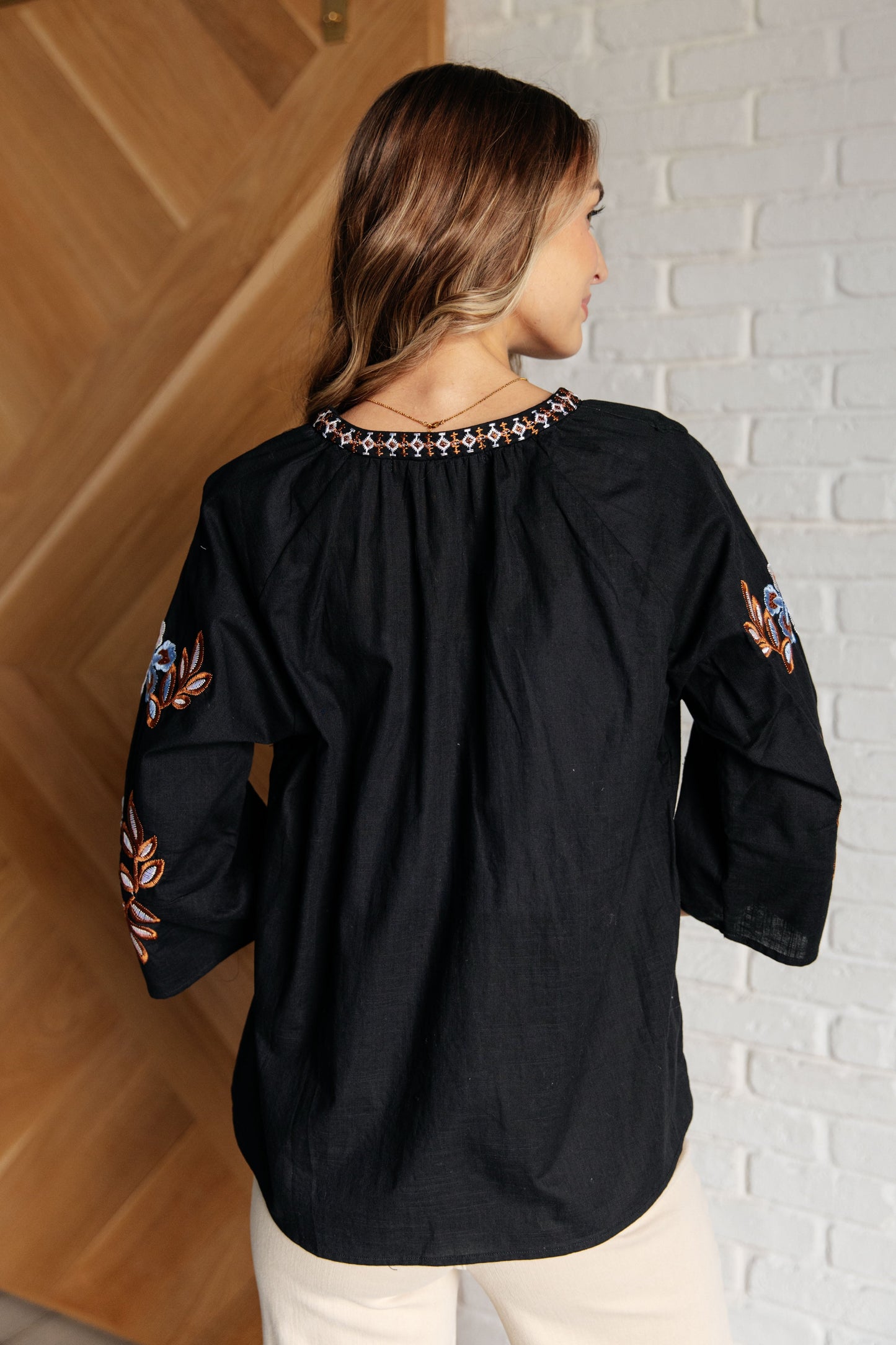 Kenya Embroidered V-Neck Blouse