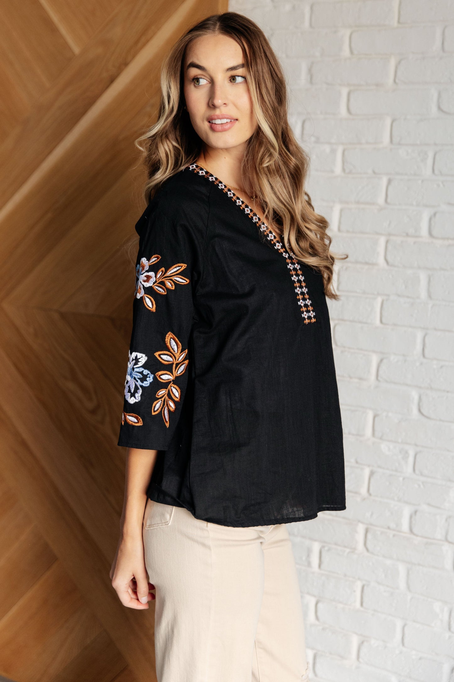 Kenya Embroidered V-Neck Blouse