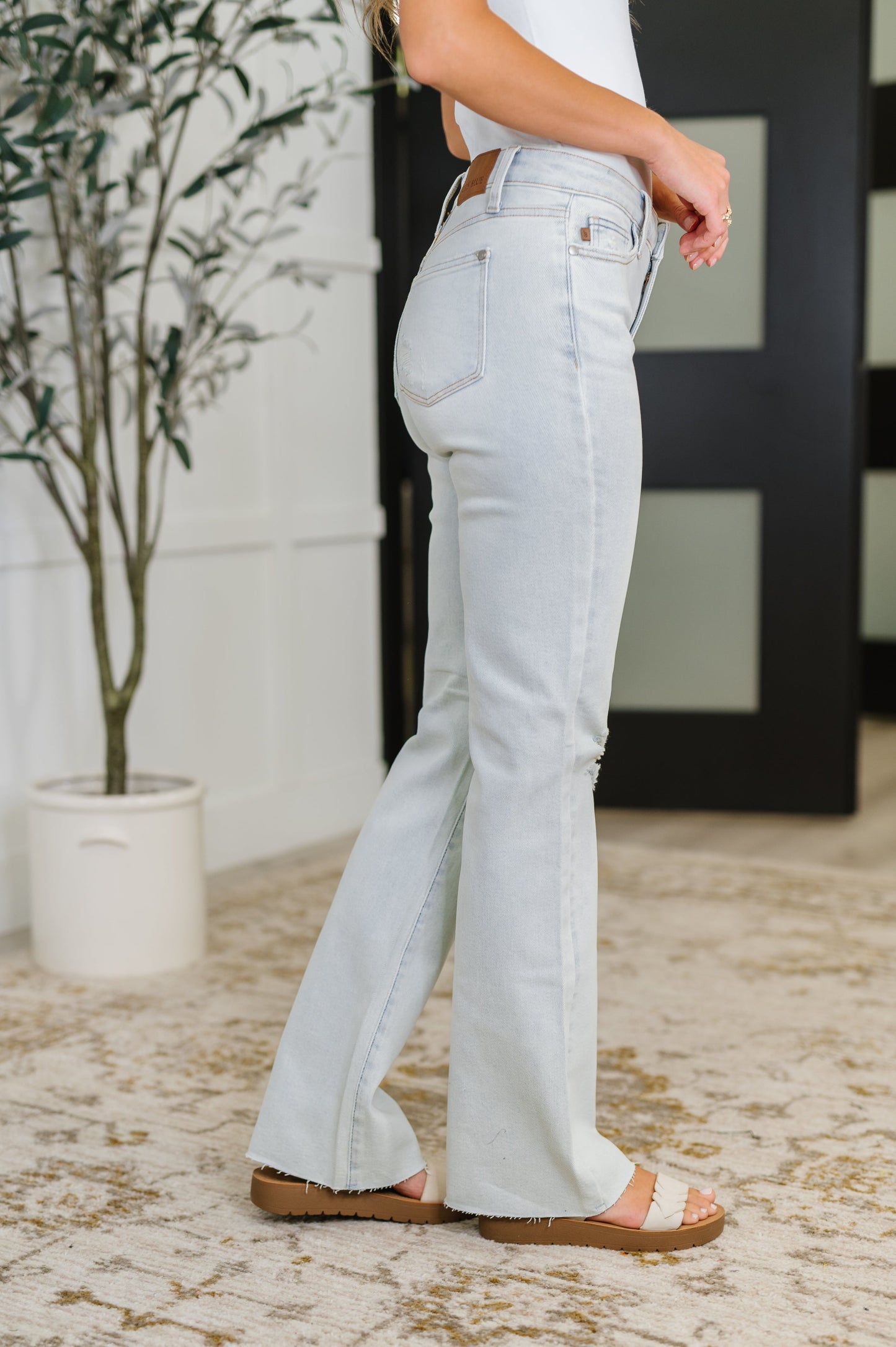 Mid Rise Destroyed & Frayed Hem Bootcut Jeans