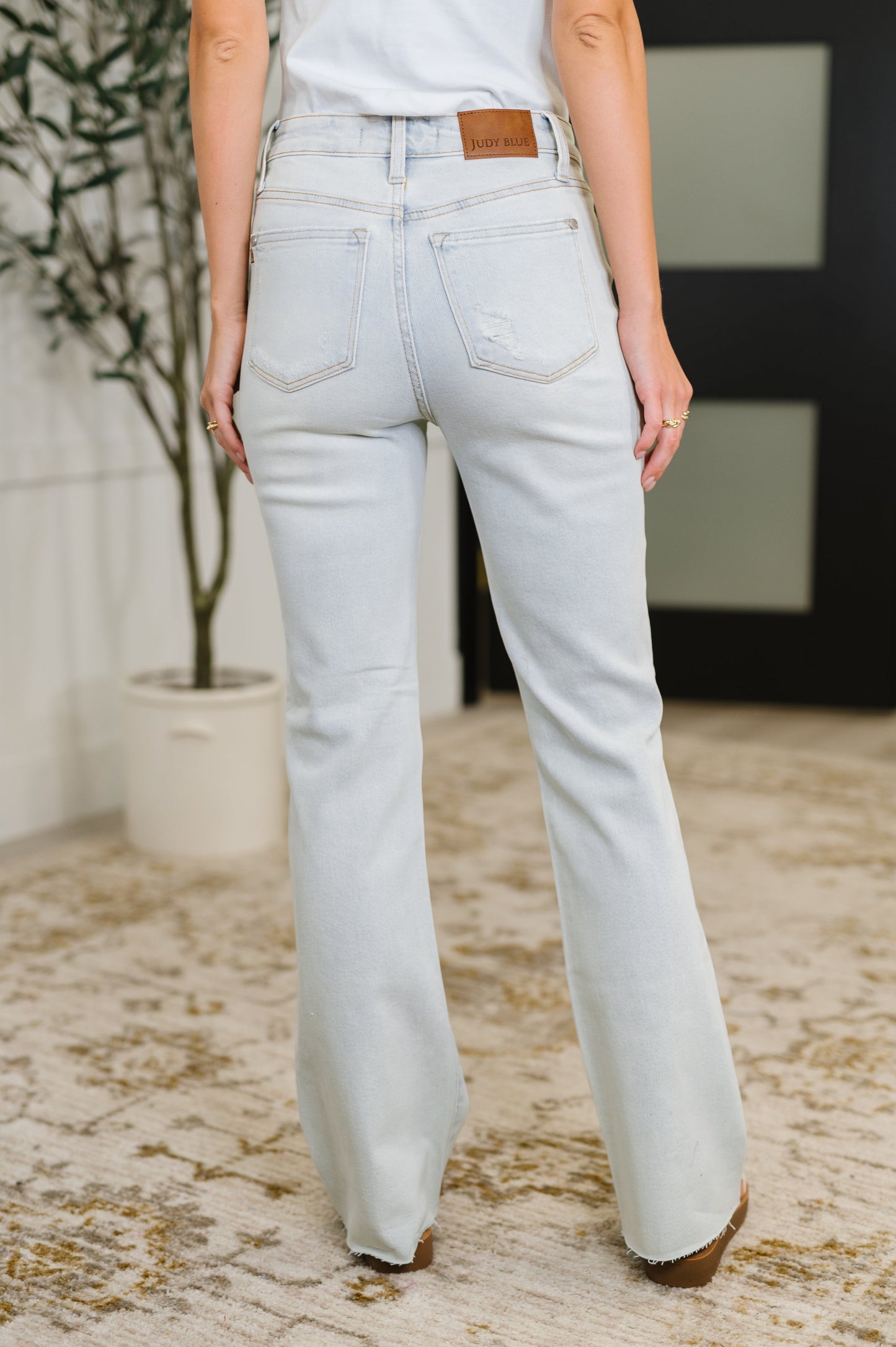 Mid Rise Destroyed & Frayed Hem Bootcut Jeans