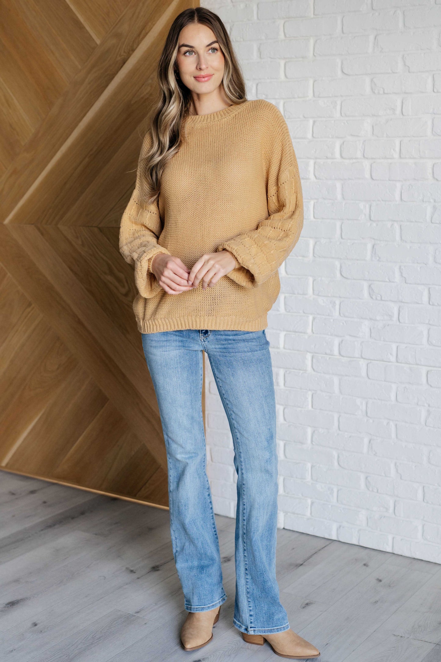 Krisha Bubble Sleeve Sweater in Wheat