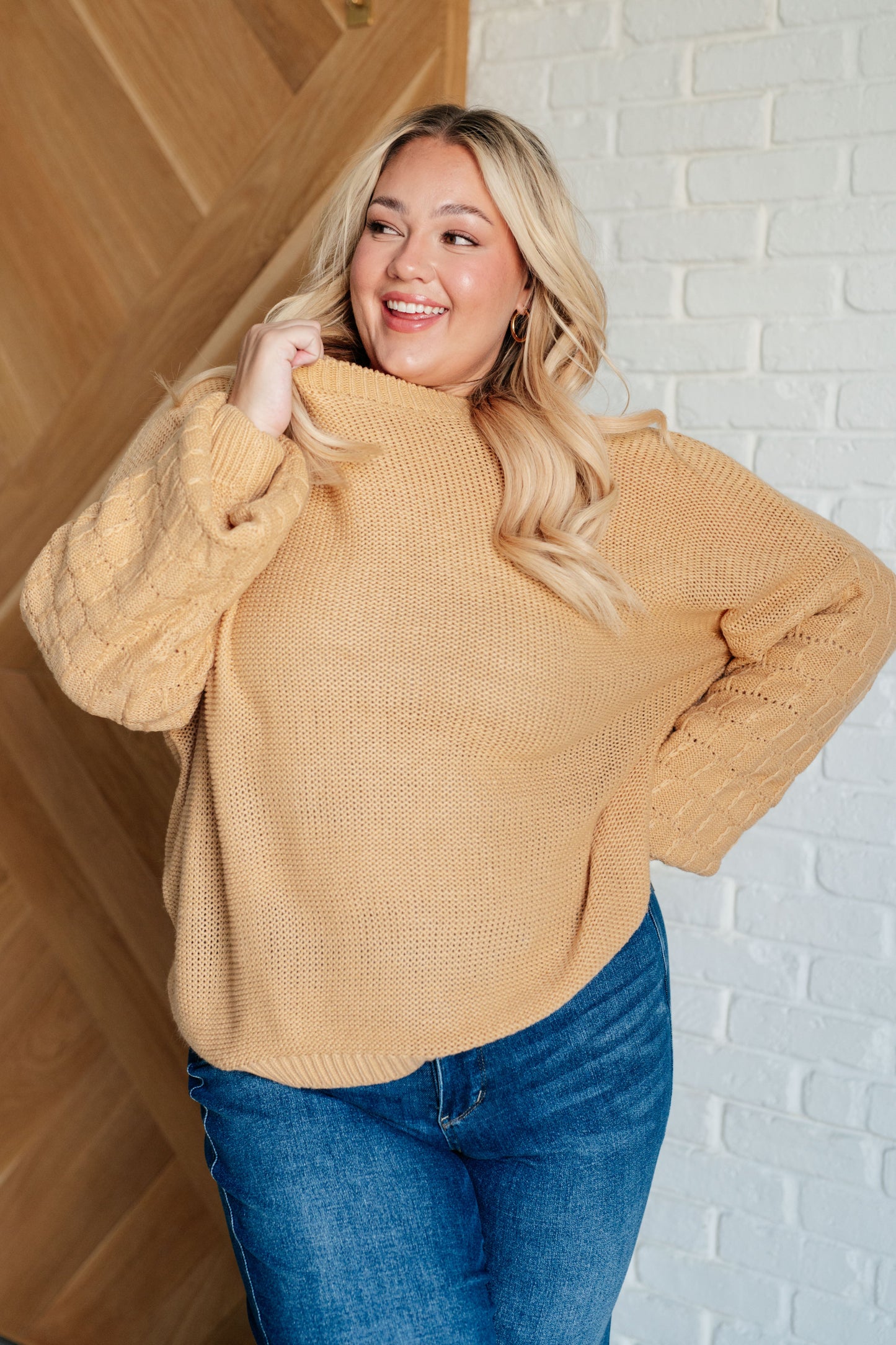 Krisha Bubble Sleeve Sweater in Wheat