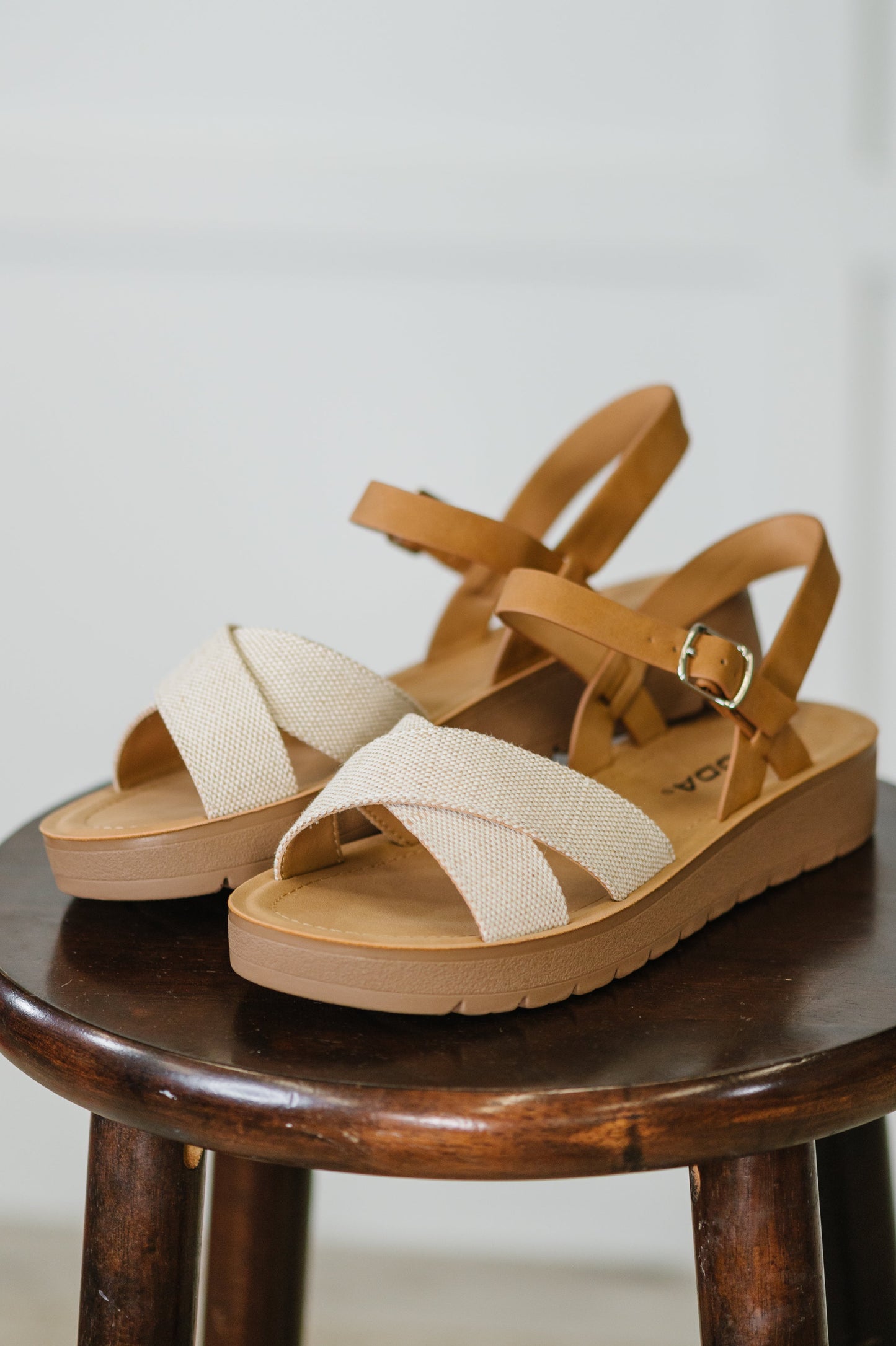 Platform Nubuck Wedge Sandals in Cream