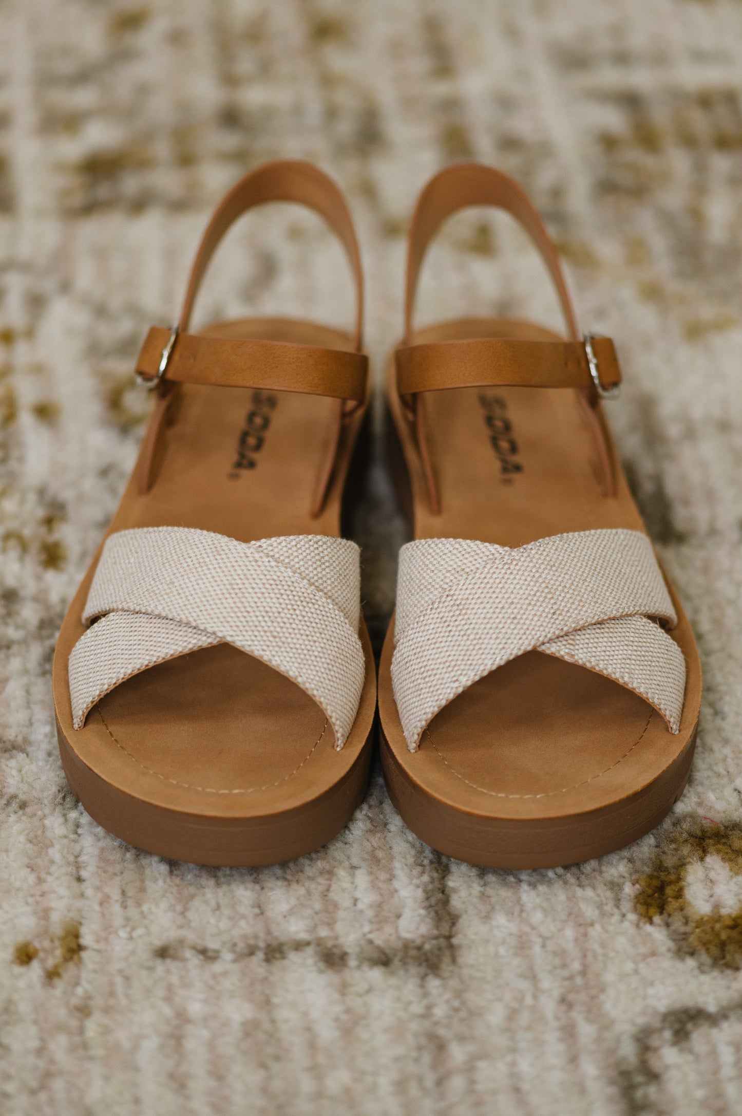 Platform Nubuck Wedge Sandals in Cream