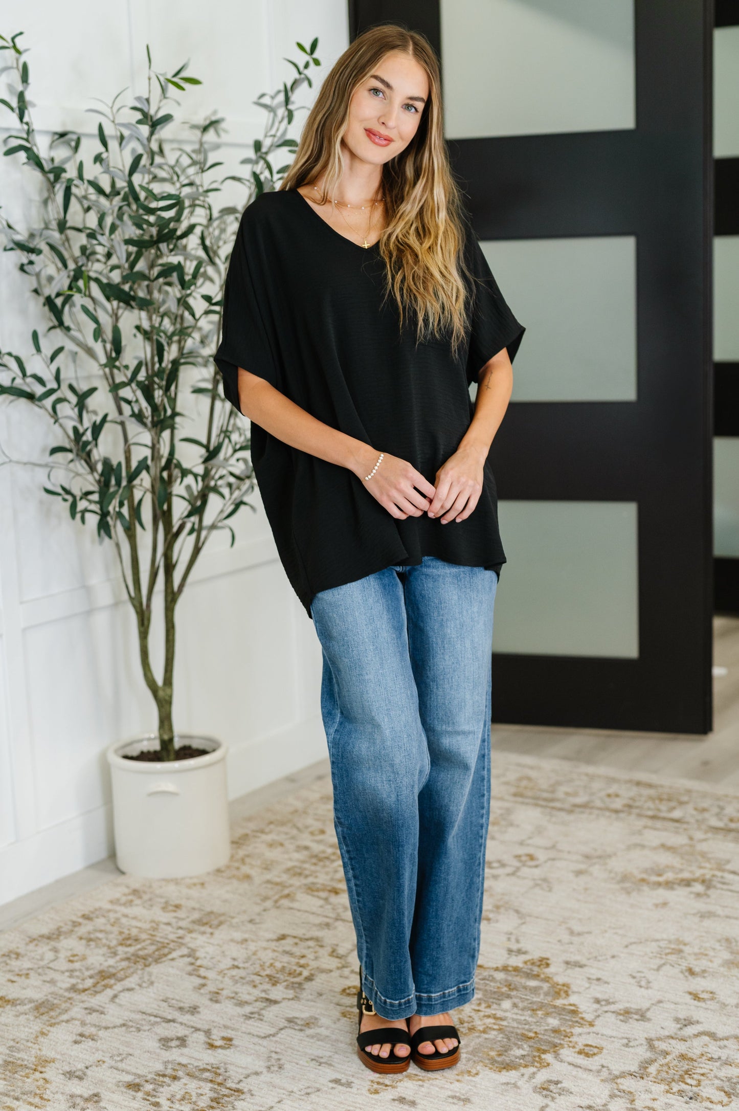 Desi V-Neck Top in Black