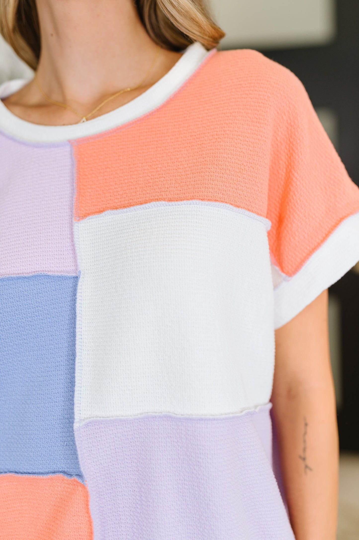 Denni Color Block Top in Lilac, Orange and Denim