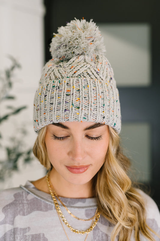 Pom Pom Beanie in Grey