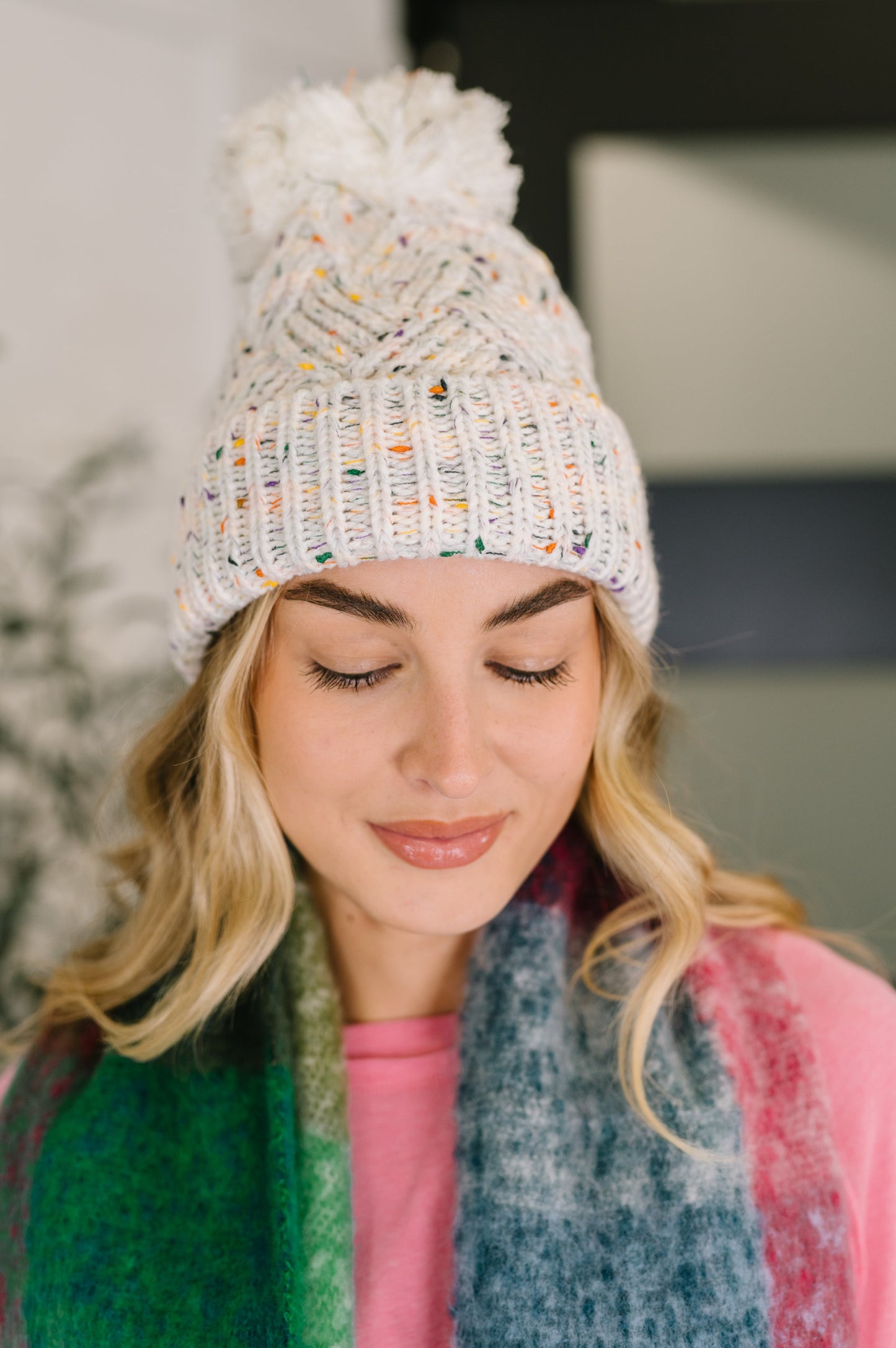 Pom Pom Beanie in Ivory