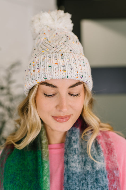 Pom Pom Beanie in Ivory
