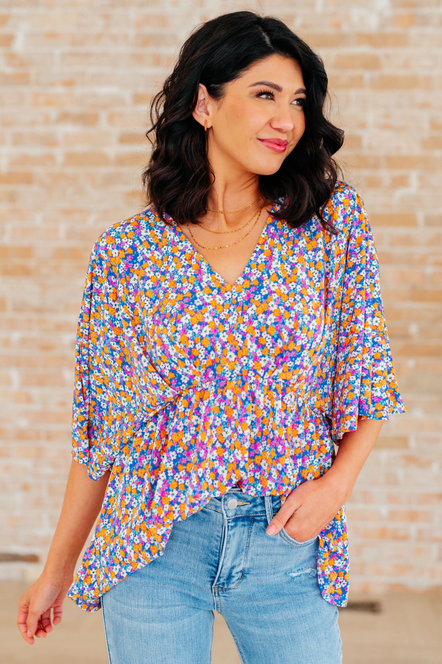 Dreamer Gal Peplum Top in Purple Retro Ditsy Floral