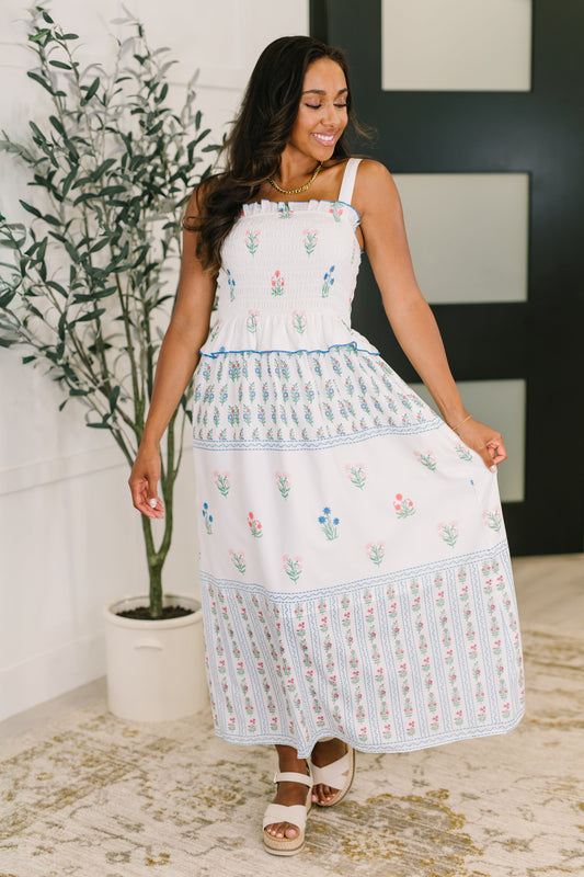 Marguerite Mixed Print Midi Dress
