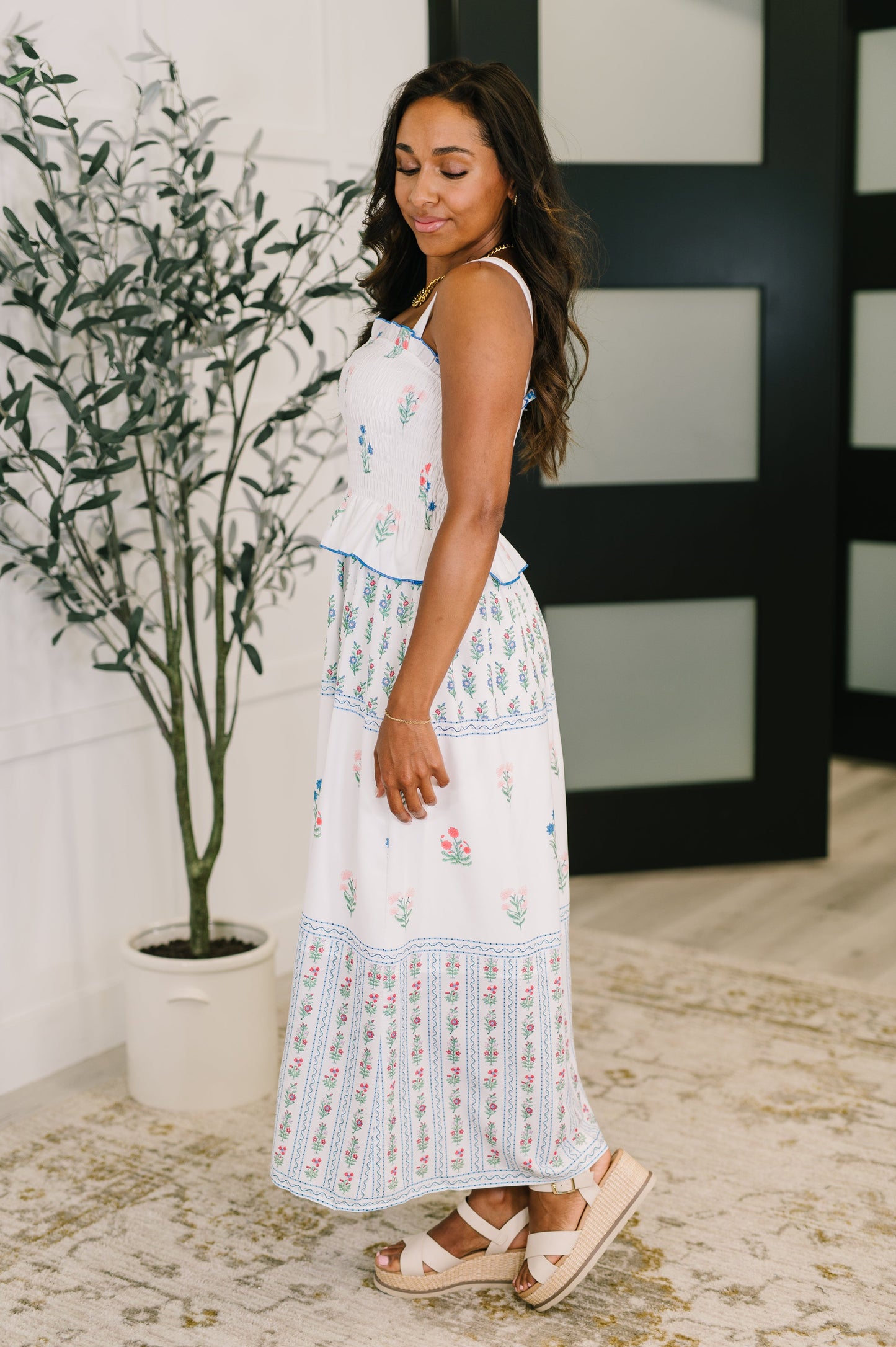 Marguerite Mixed Print Midi Dress
