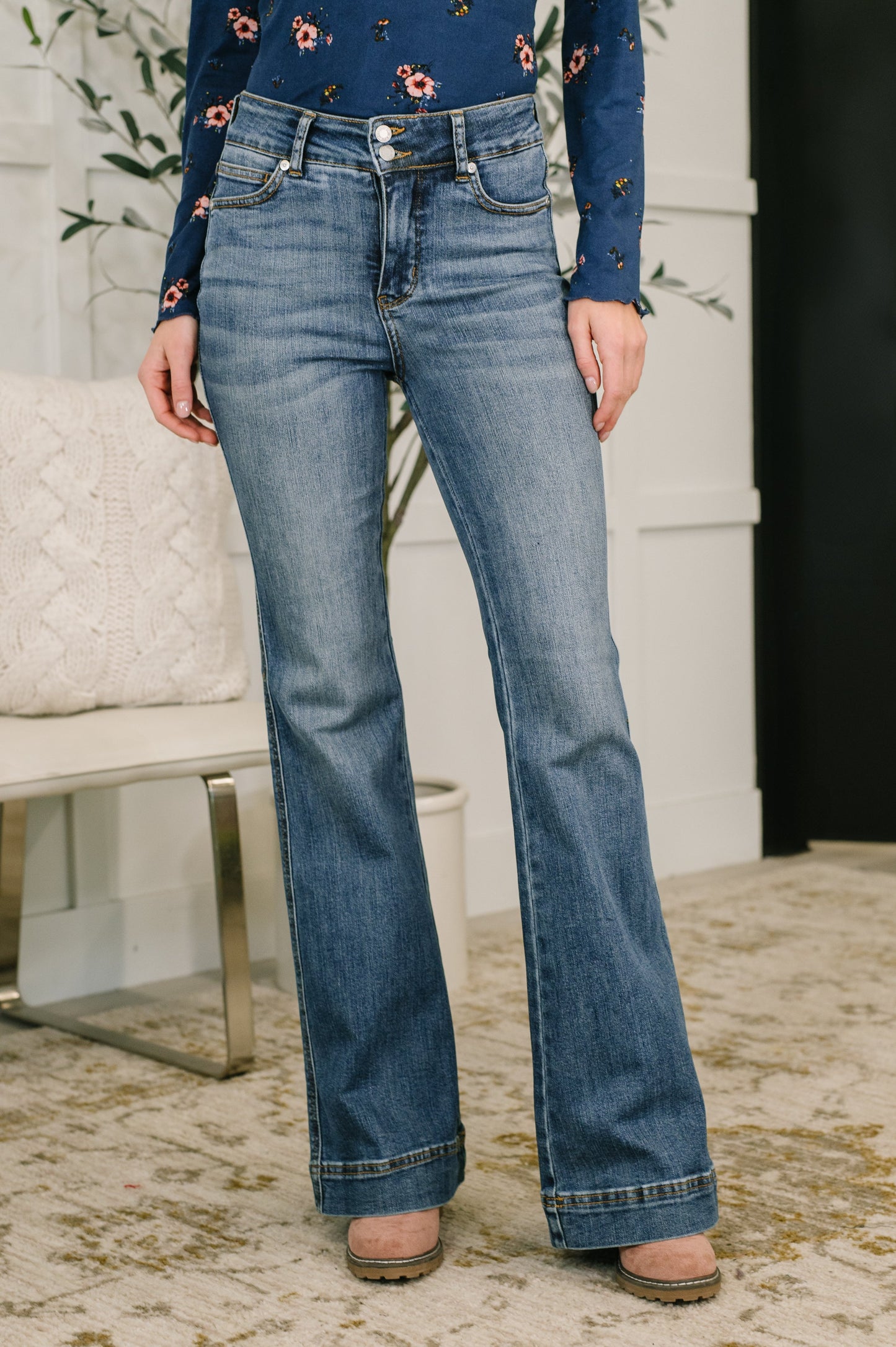 High Waist Flare Tummy Control Double Button WB