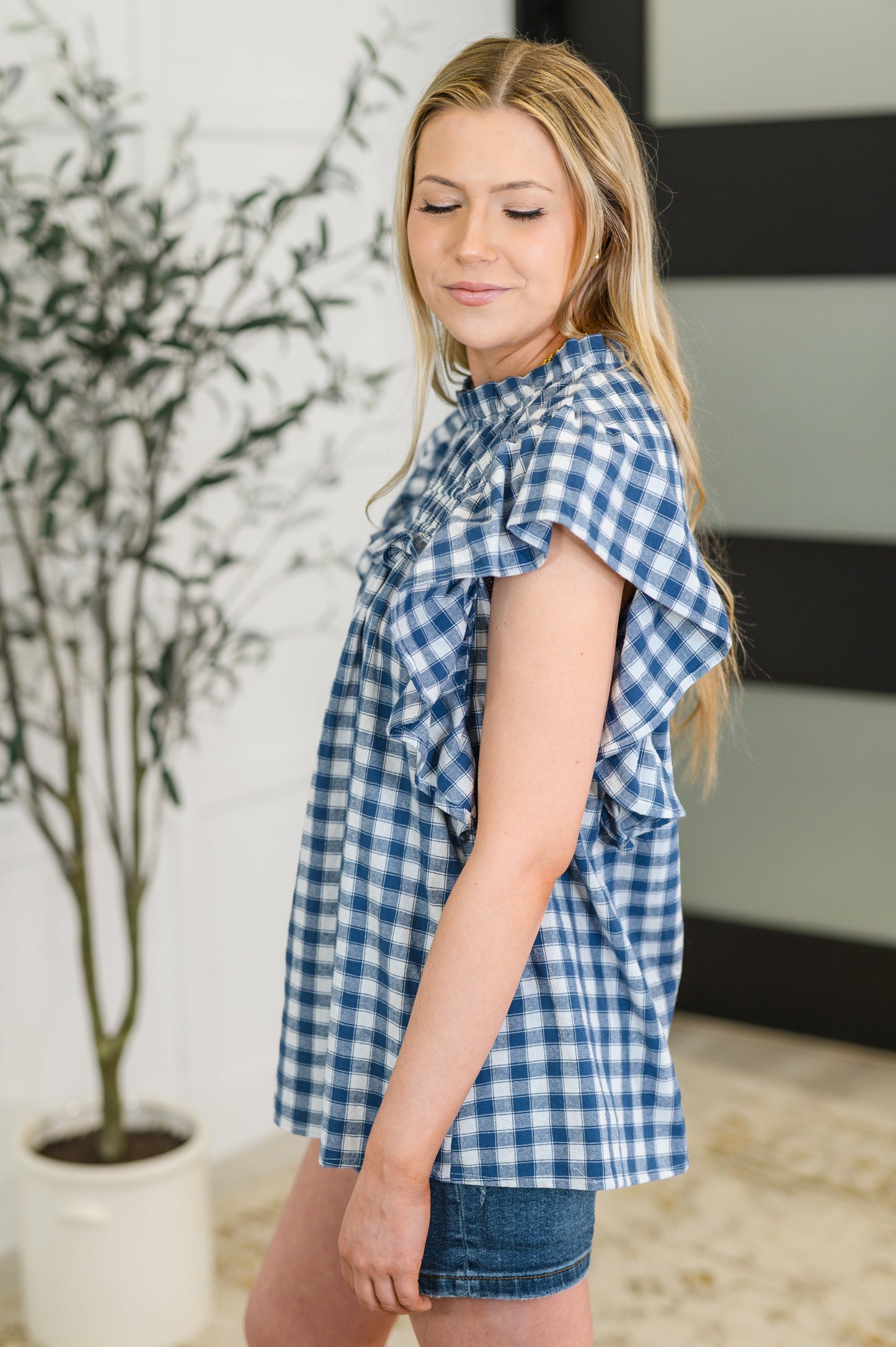 Yammi Flutter Sleeve Blouse in  Blue