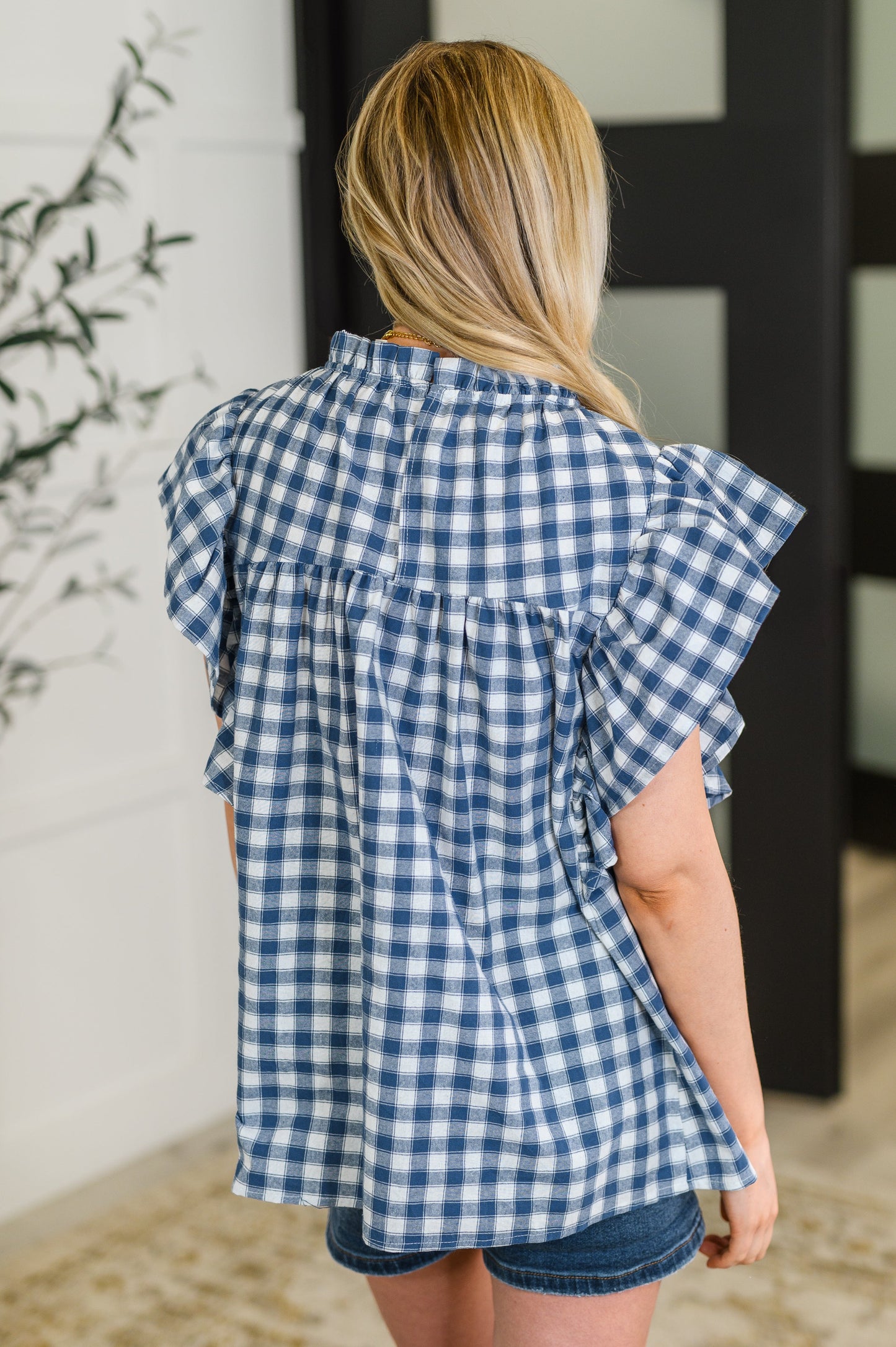Yammi Flutter Sleeve Blouse in  Blue