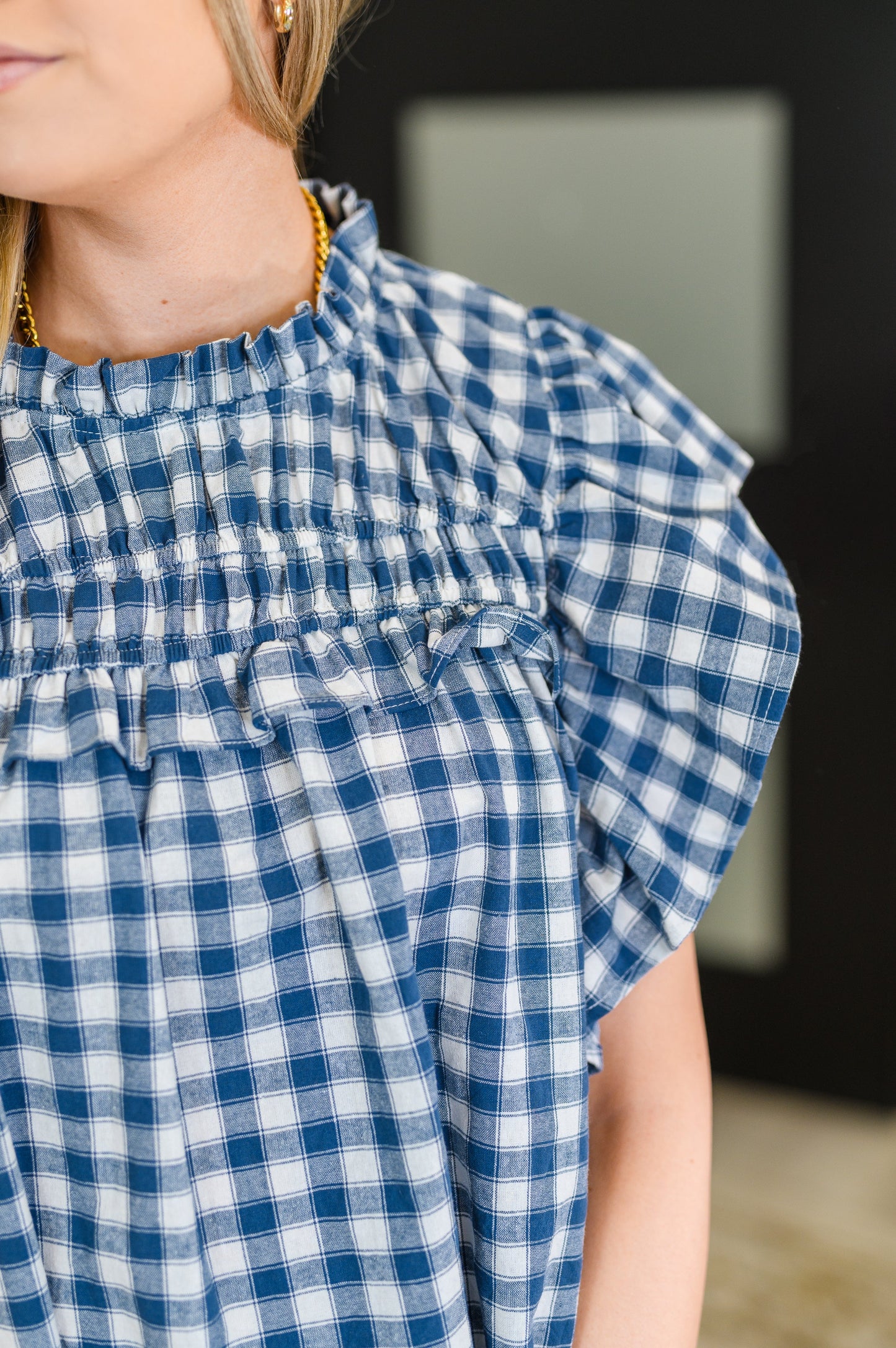 Yammi Flutter Sleeve Blouse in  Blue