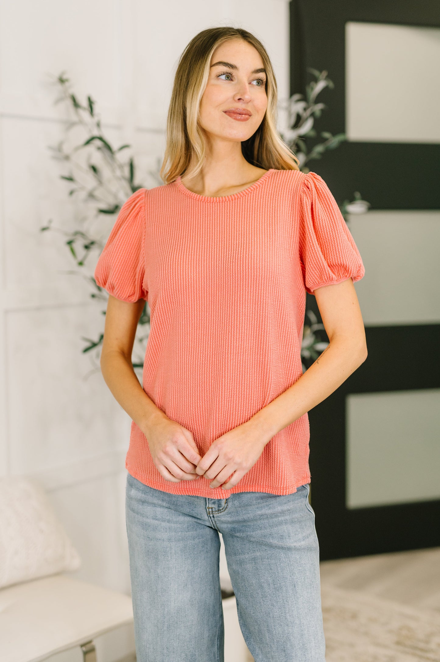 Steffy Balloon Sleeve Blouse in Coral