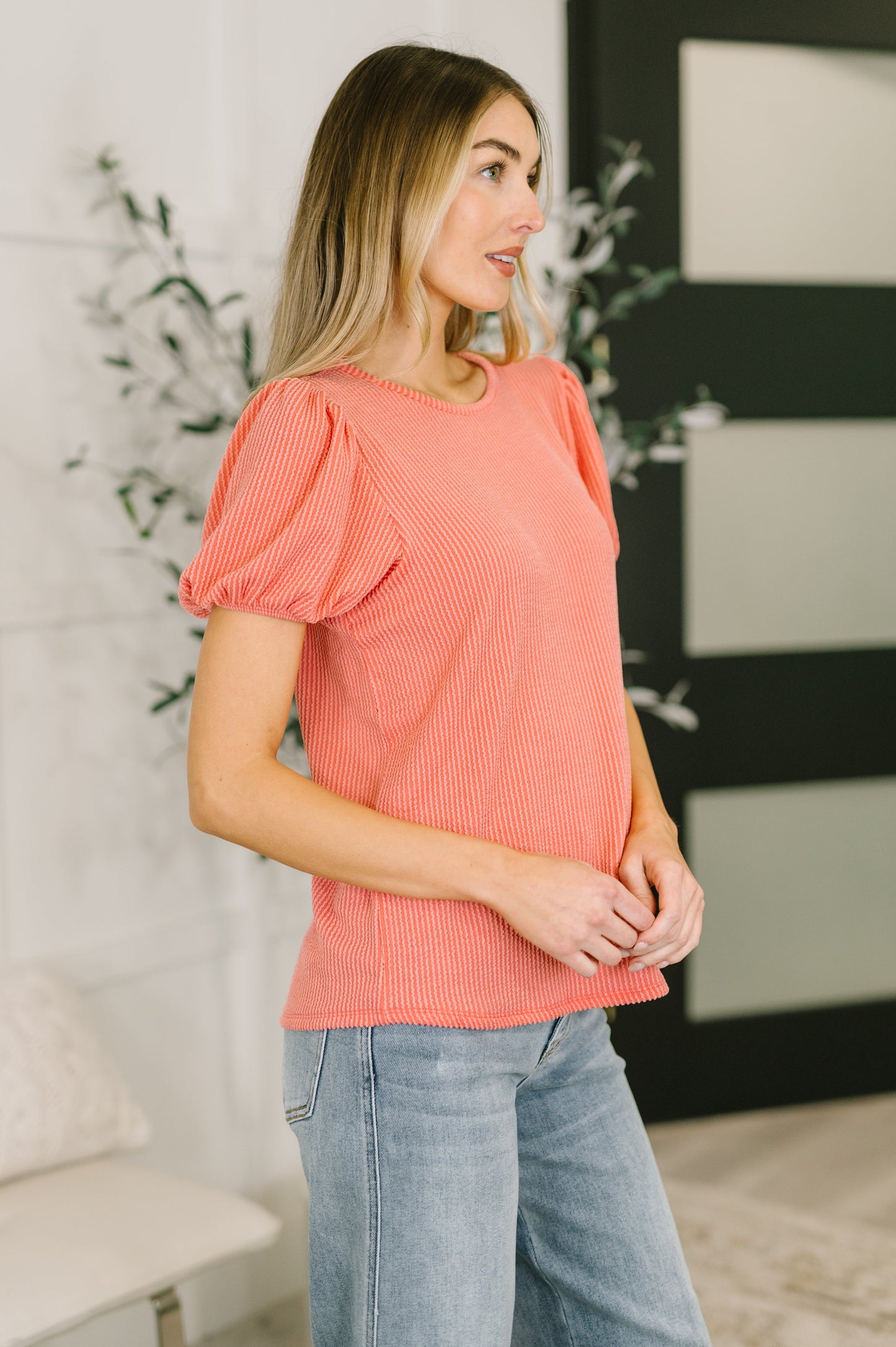 Steffy Balloon Sleeve Blouse in Coral