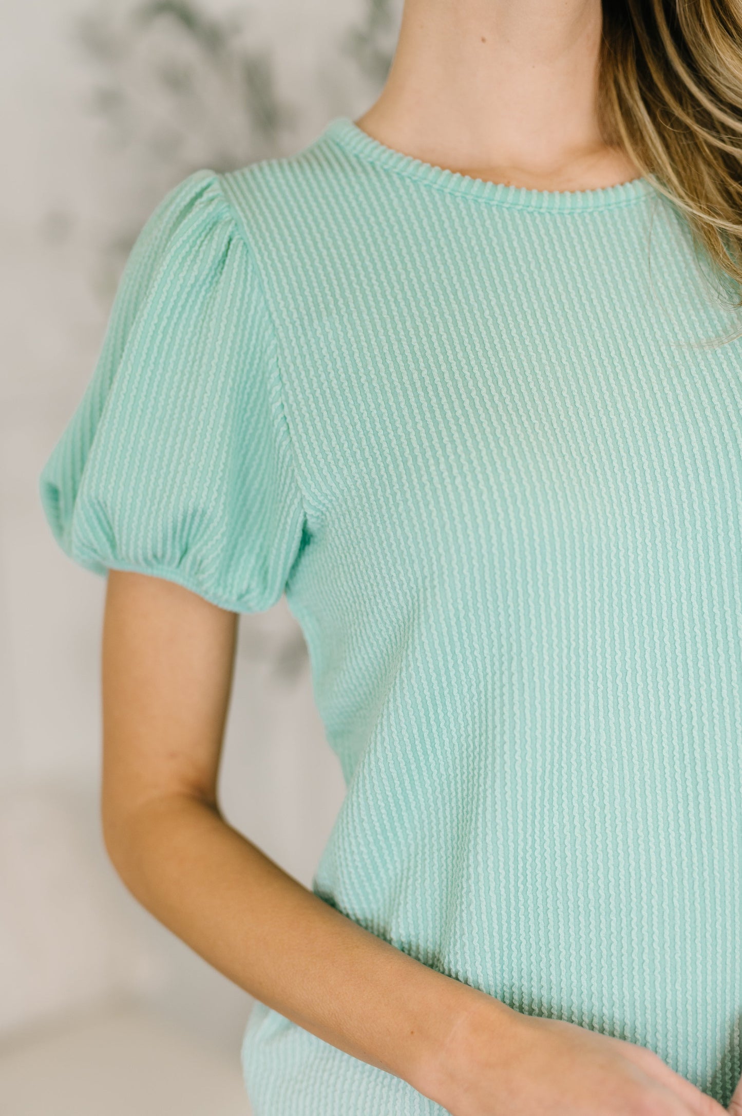 Steffy Balloon Sleeve Blouse in Mint