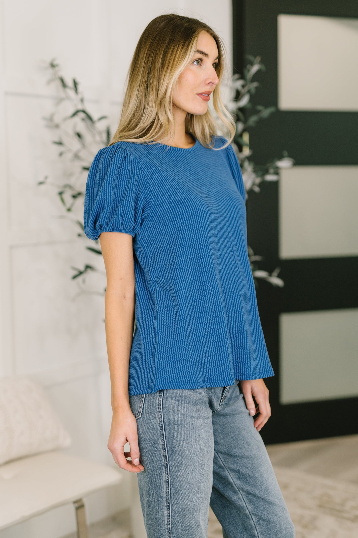 Steffy Balloon Sleeve Blouse in Ocean Blue