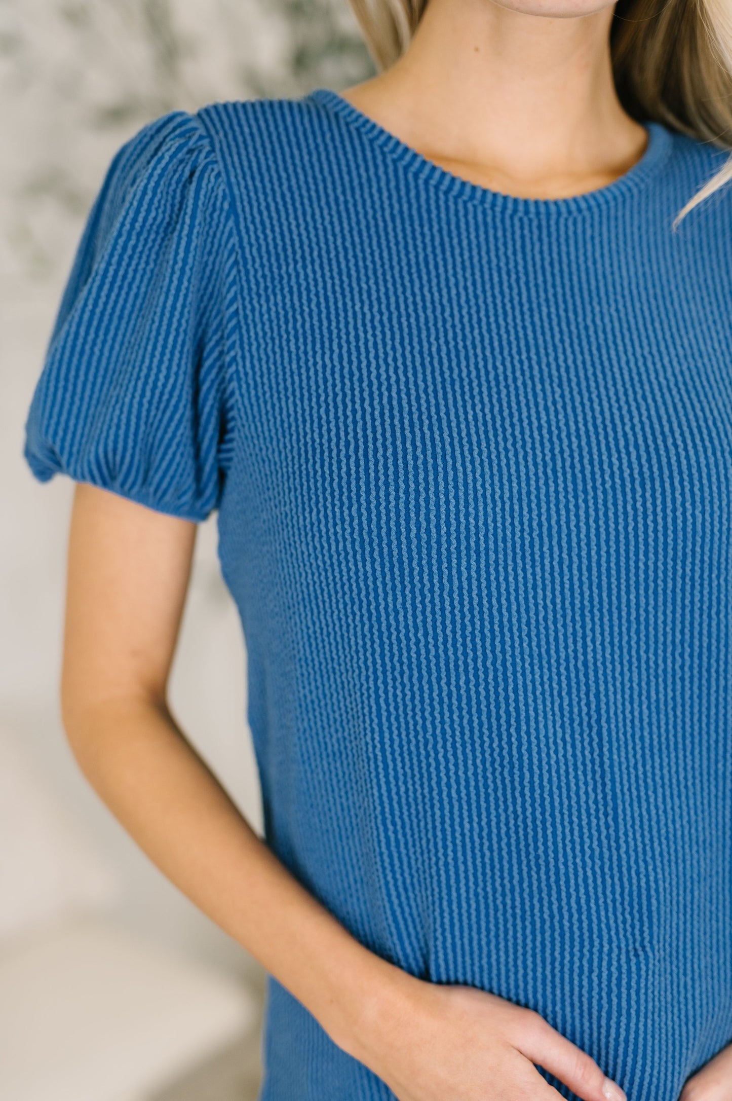Steffy Balloon Sleeve Blouse in Ocean Blue