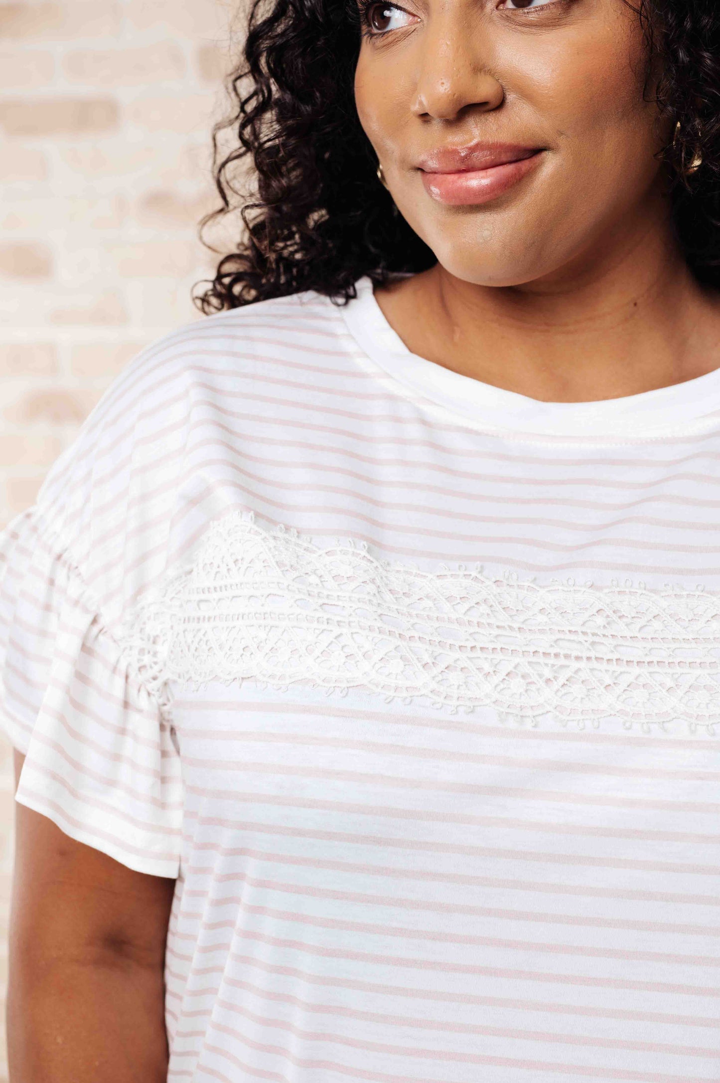 Shelly Lace Detail Striped Top