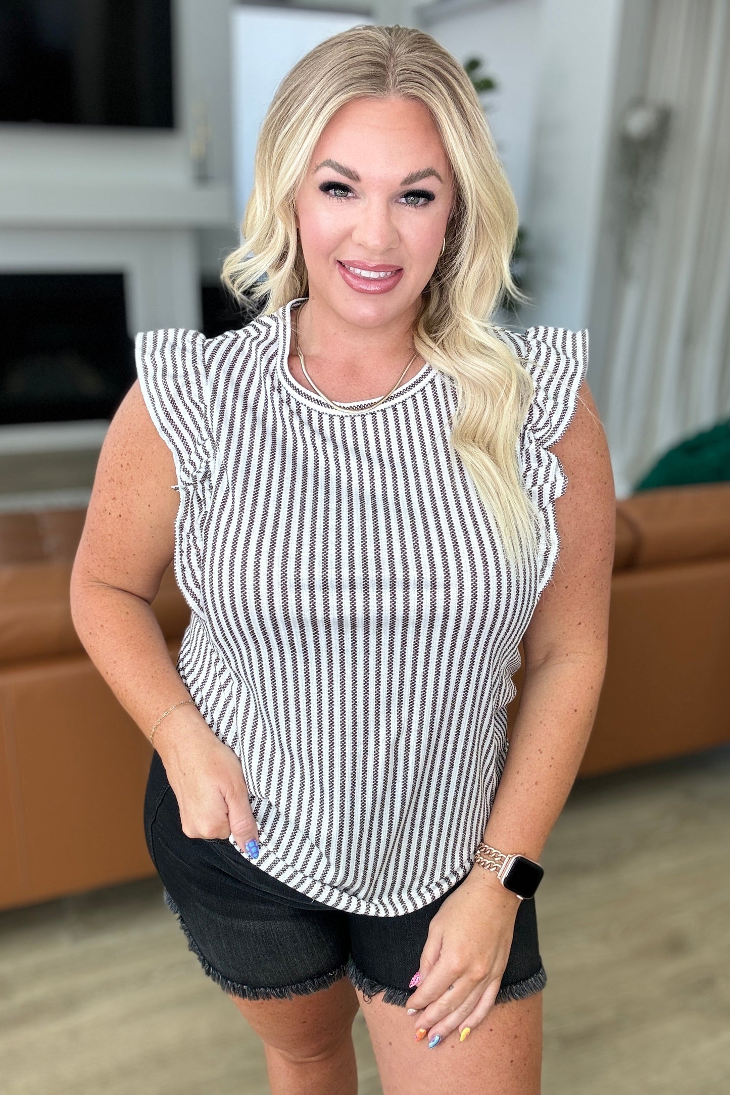 Becky Striped Ruffle Detail Top