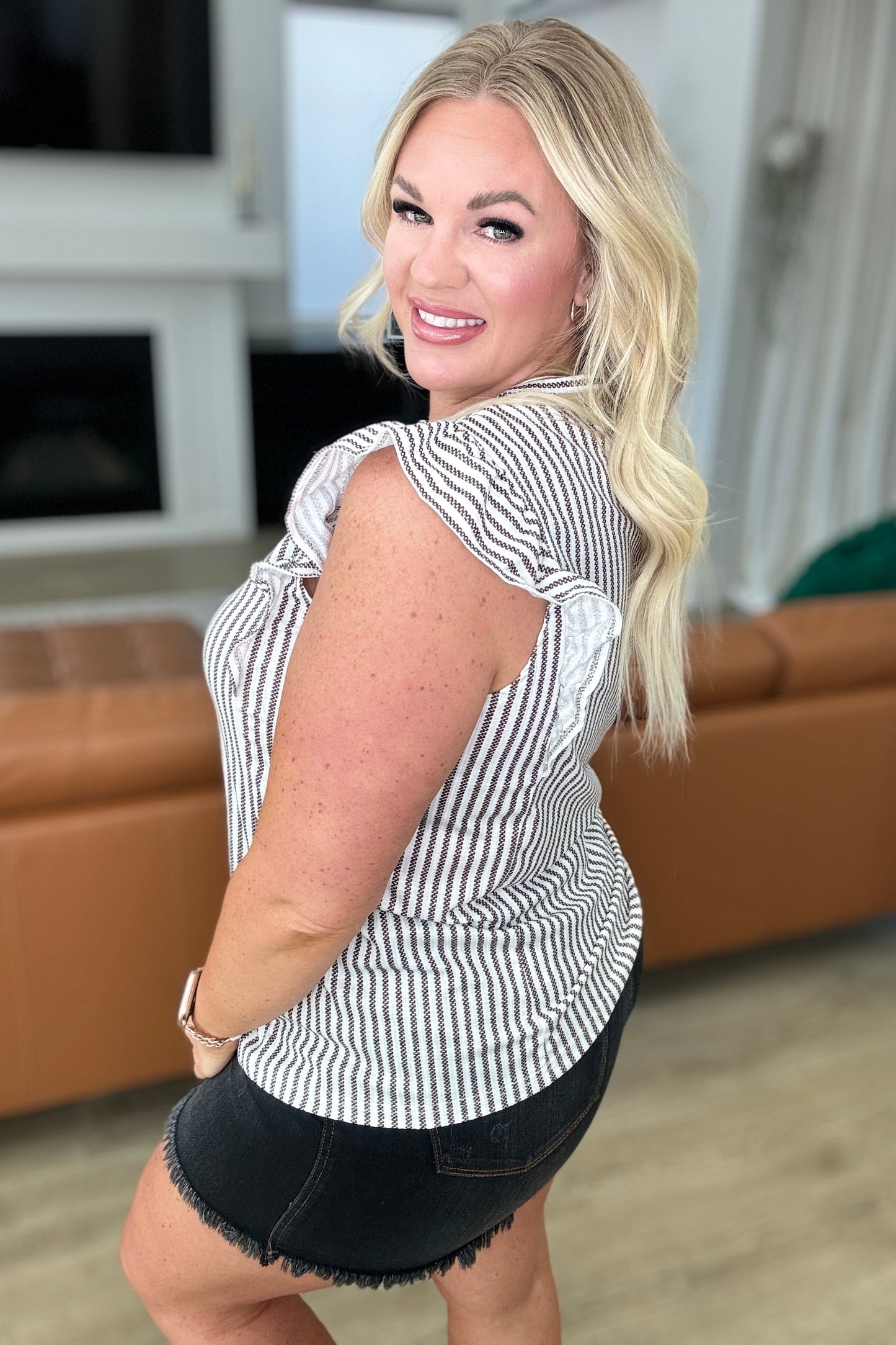 Becky Striped Ruffle Detail Top