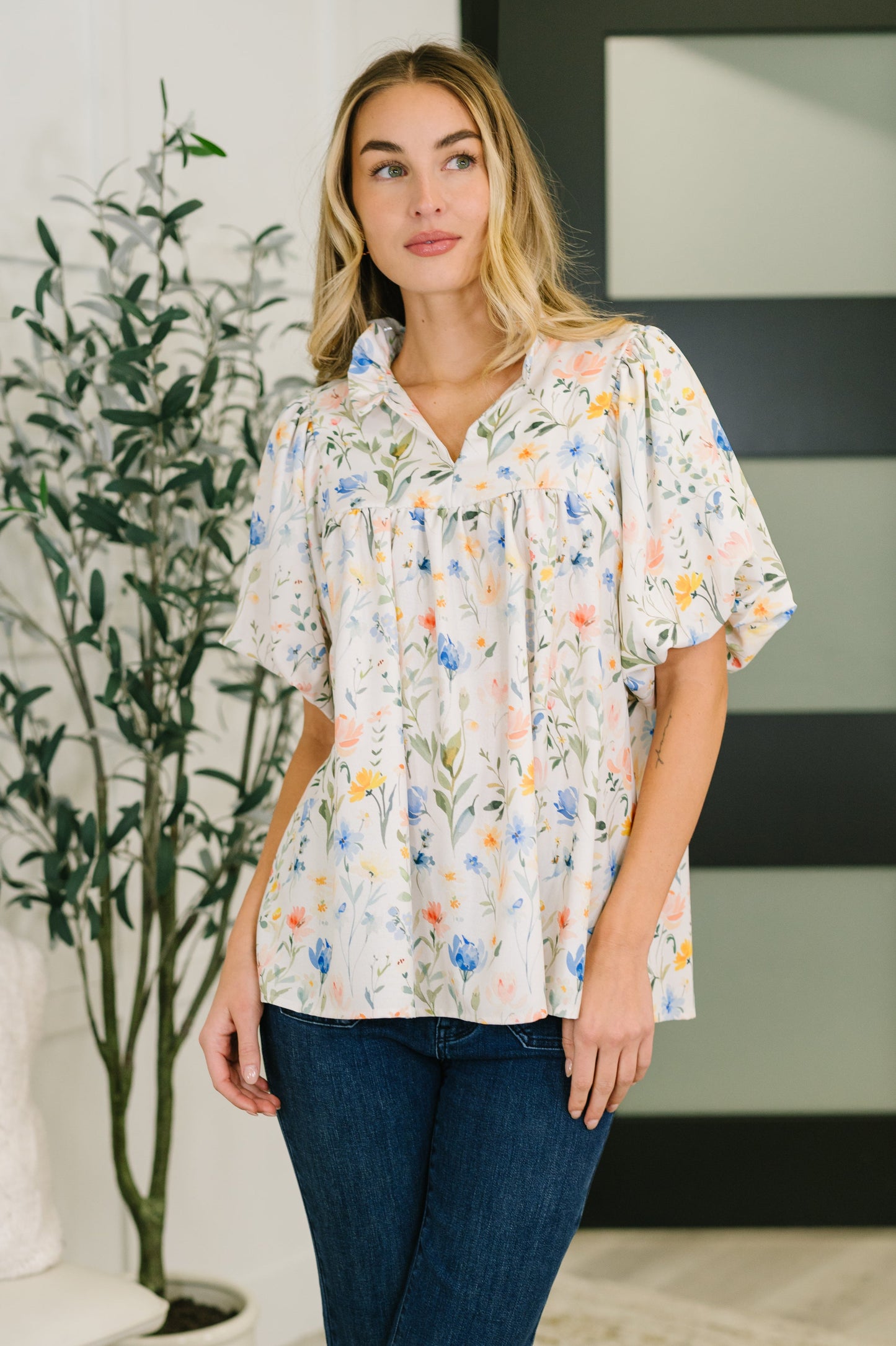 Suzanne Notch Neck Floral Blouse