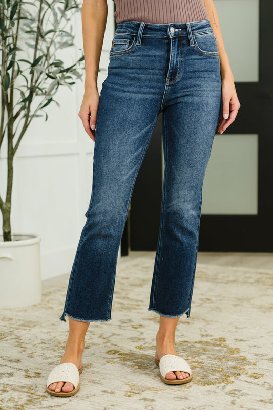 High Waist Dark Wash Kick Flare