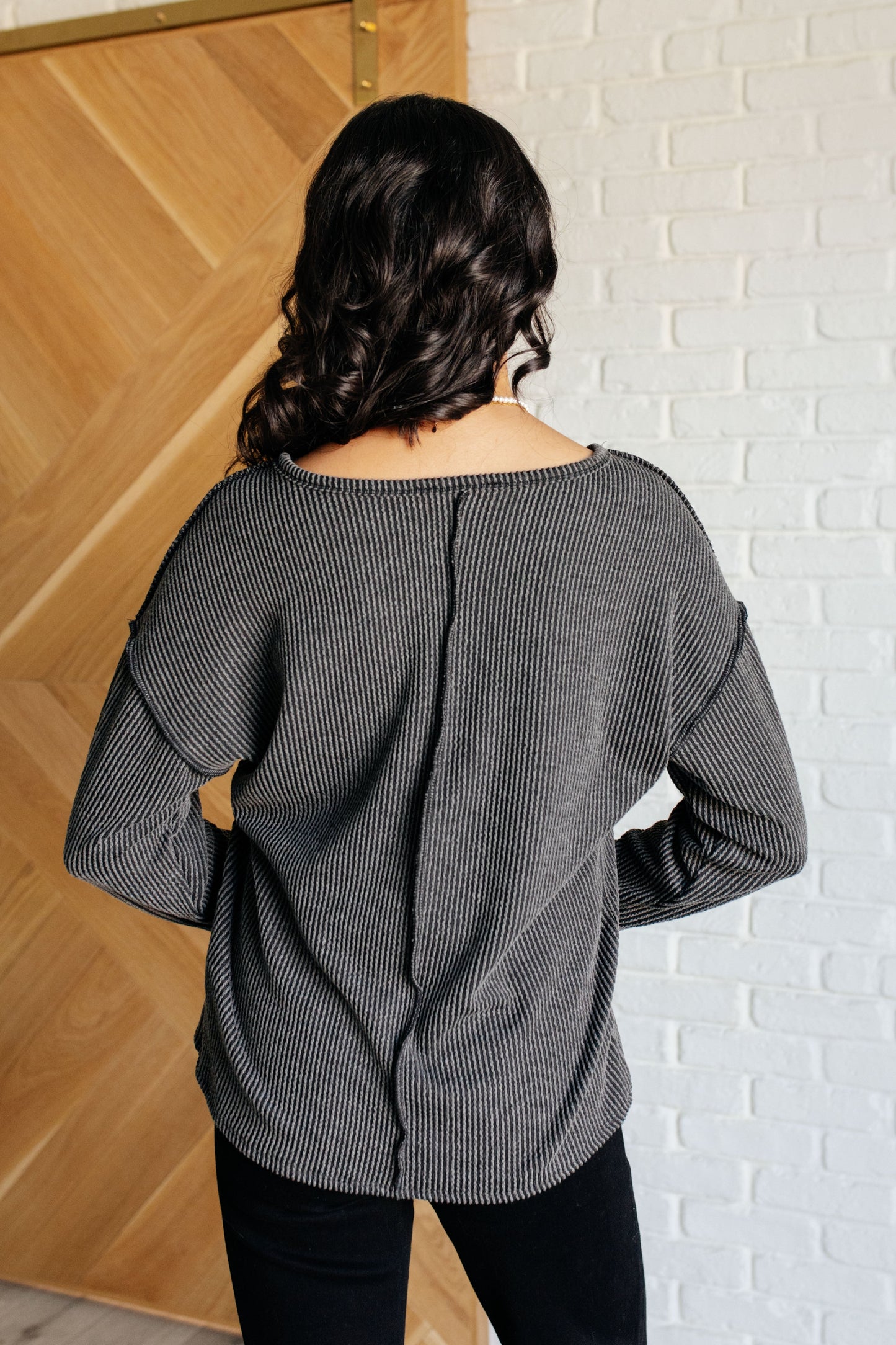 Avery Ribbed Top in Charcoal