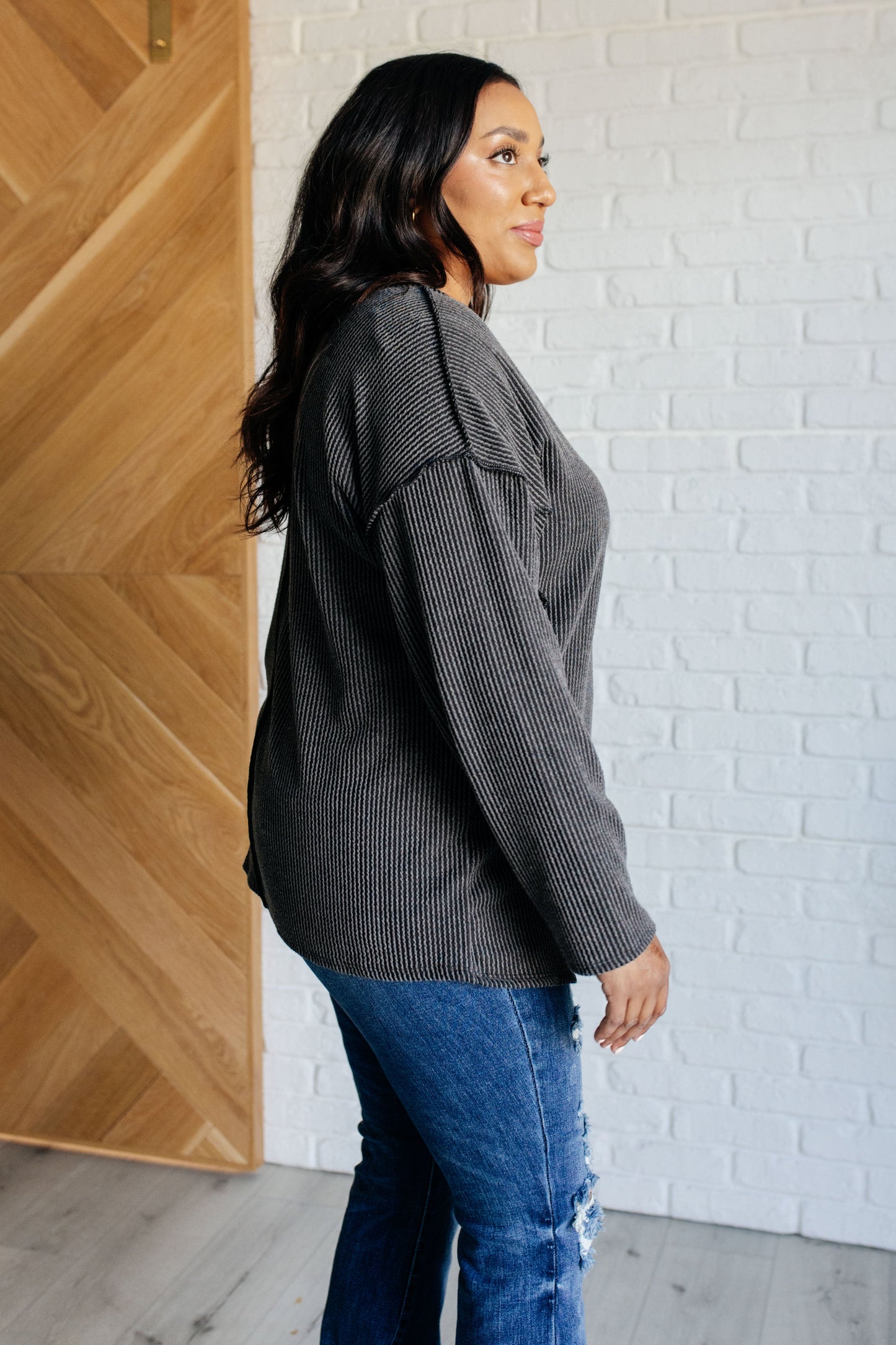 Avery Ribbed Top in Charcoal