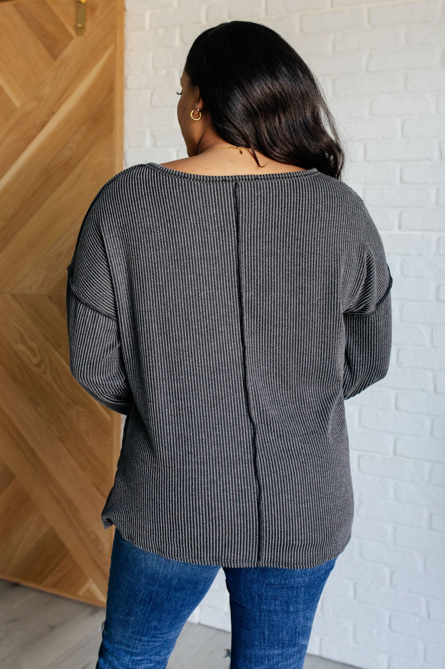 Avery Ribbed Top in Charcoal