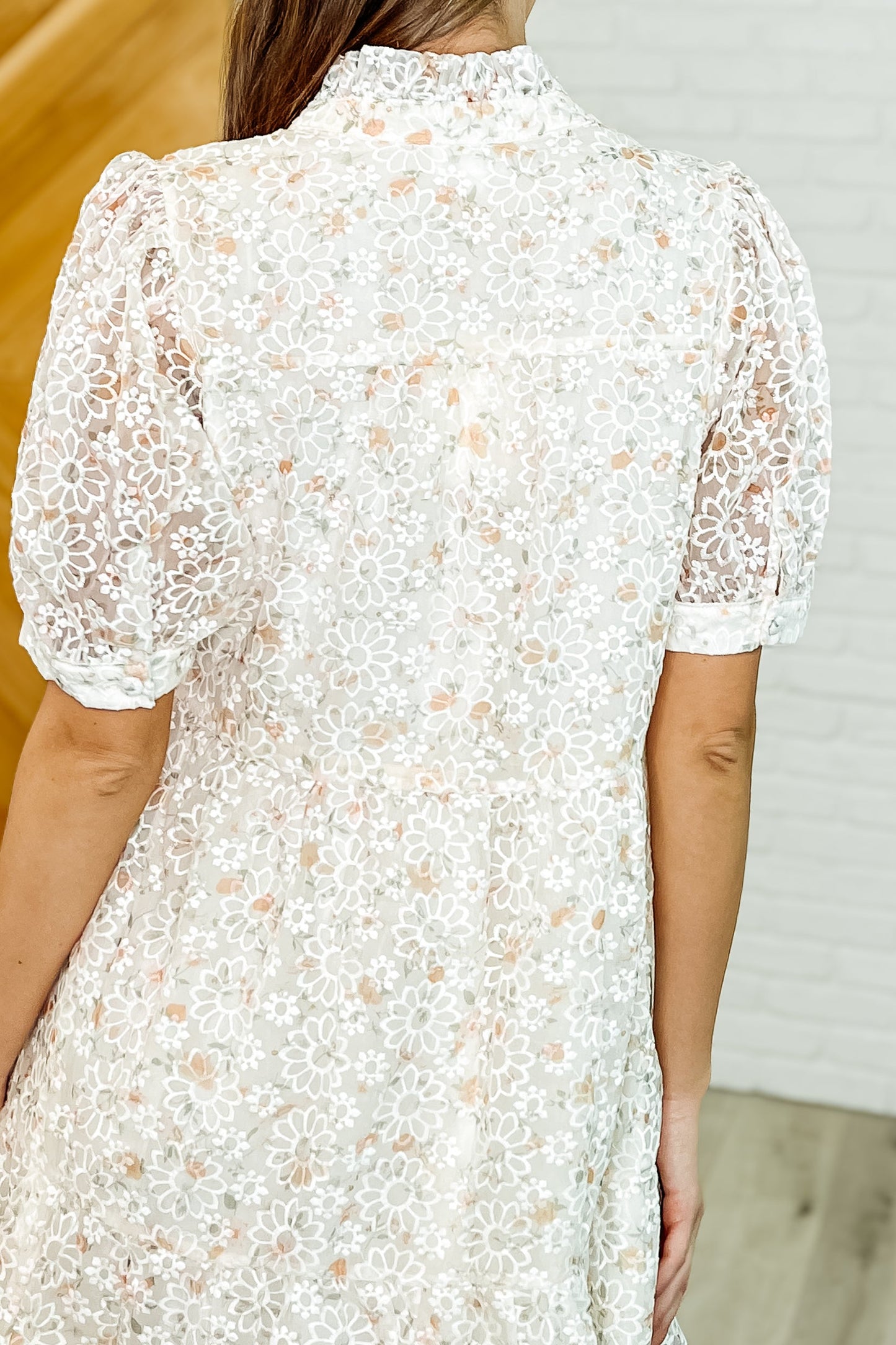 Georgina High Neck Dress in Ivory Multi