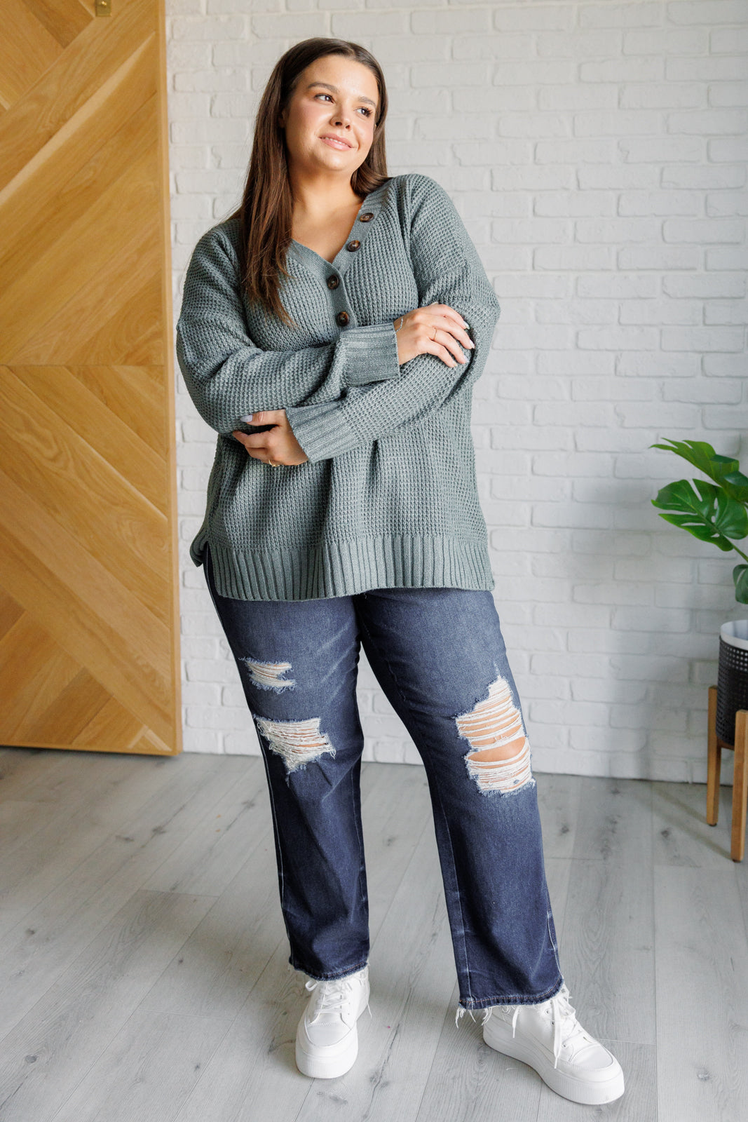 Havilah Drop Shoulder Sweater in Sage