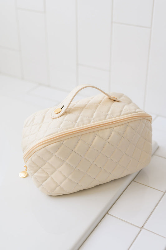 Betsy Quilted Makeup Bag in Cream