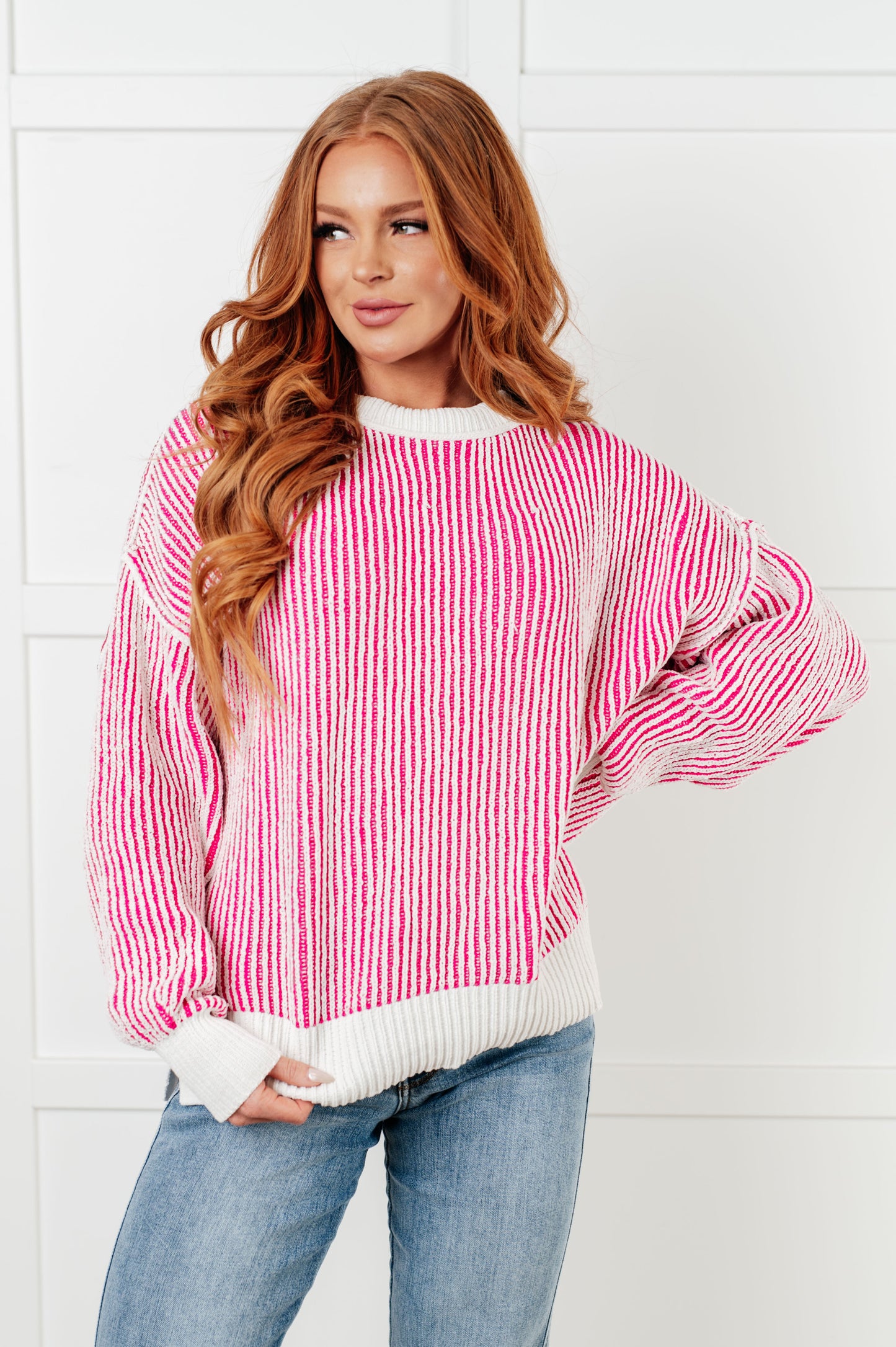 Aviana Contrast Trim Sweater in Pink