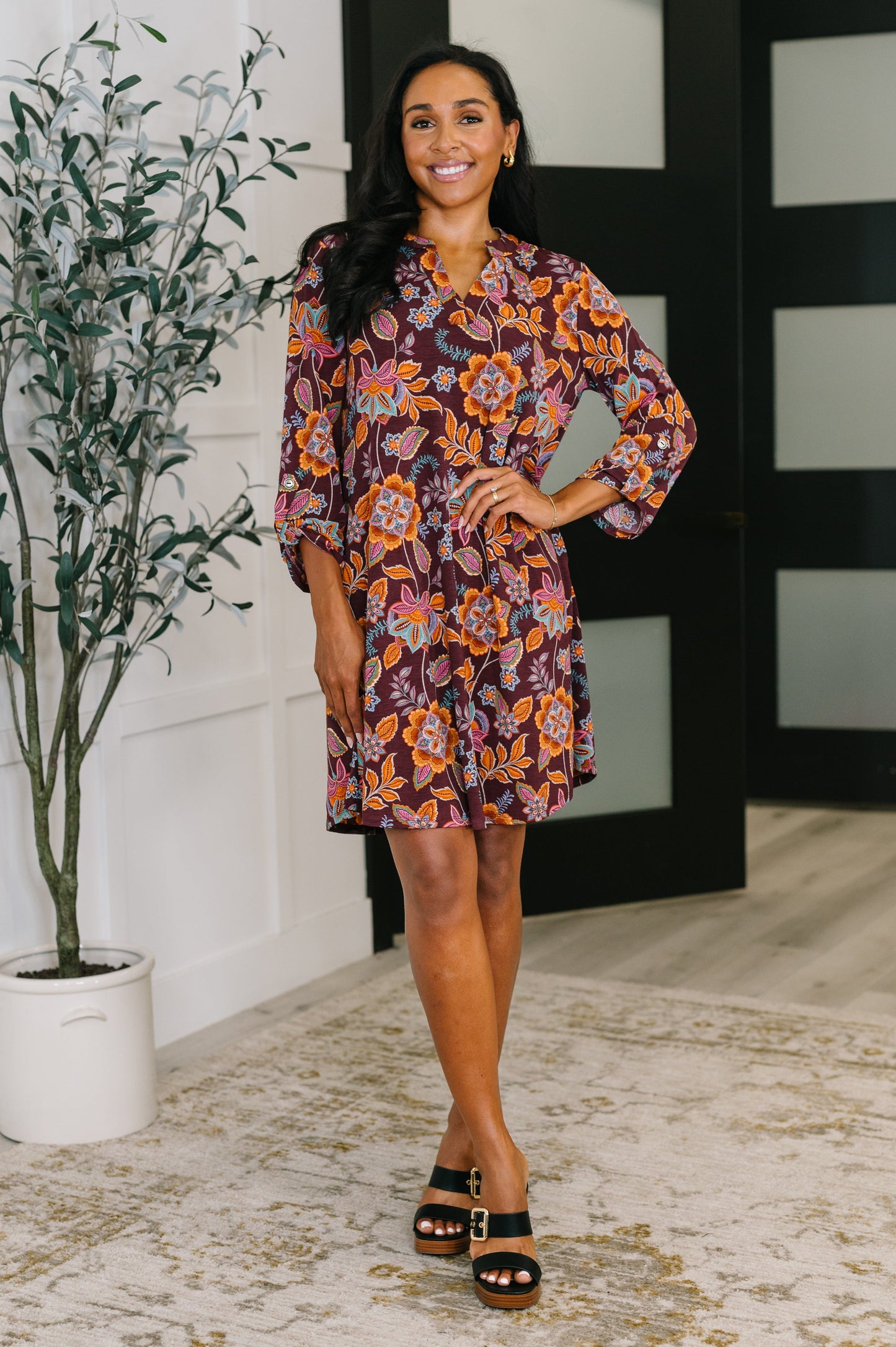 Kyra Long Sleeve Dress in Chocolate Floral