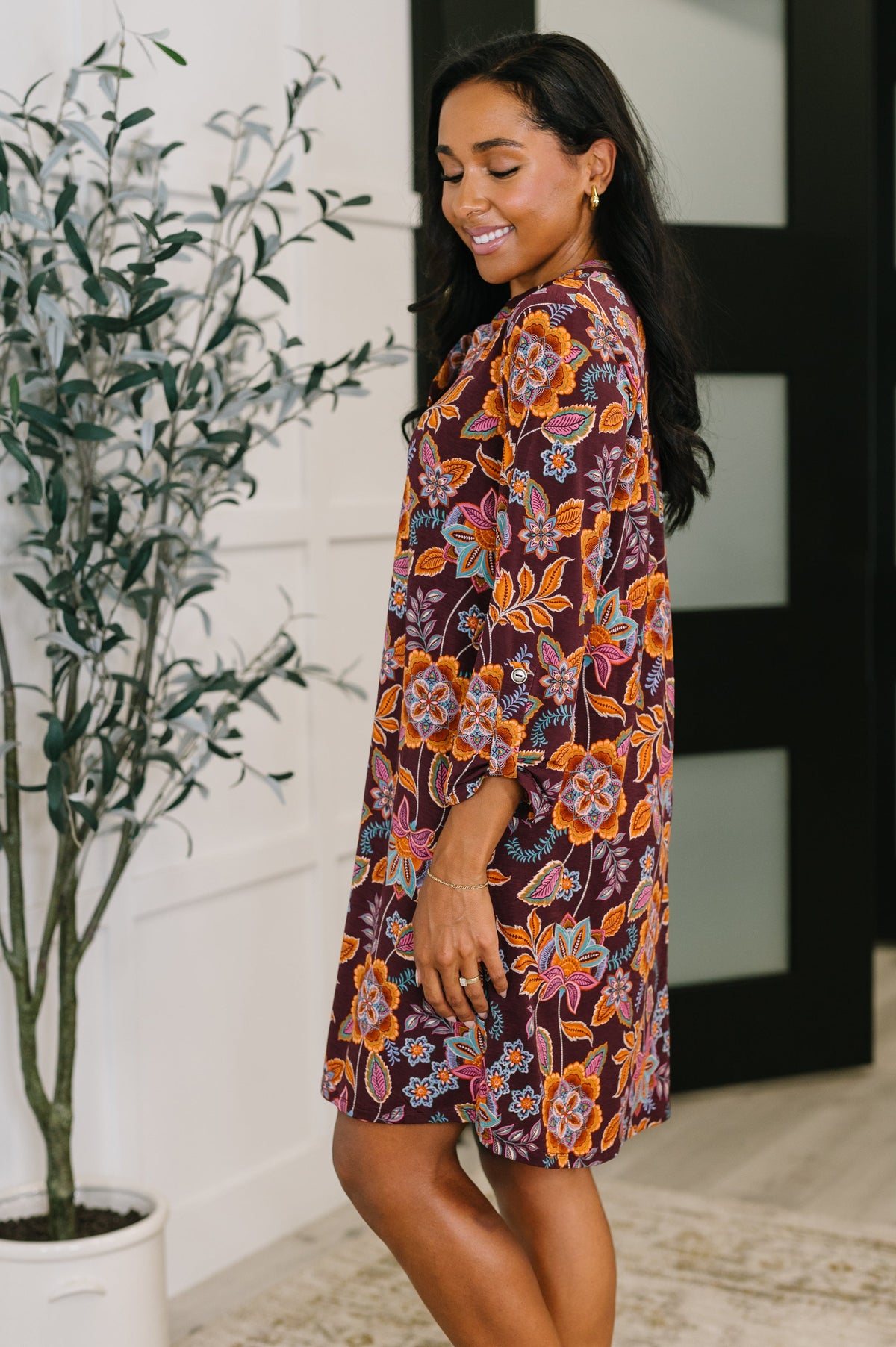 Kyra Long Sleeve Dress in Chocolate Floral