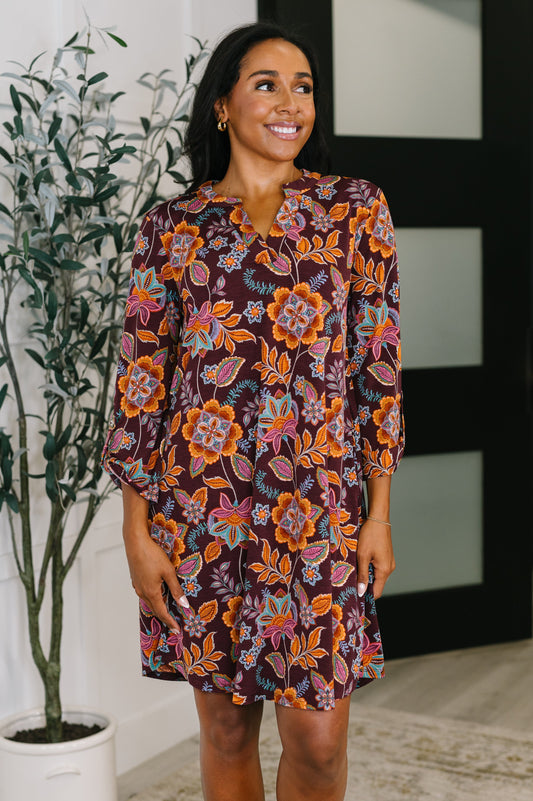Kyra Long Sleeve Dress in Chocolate Floral