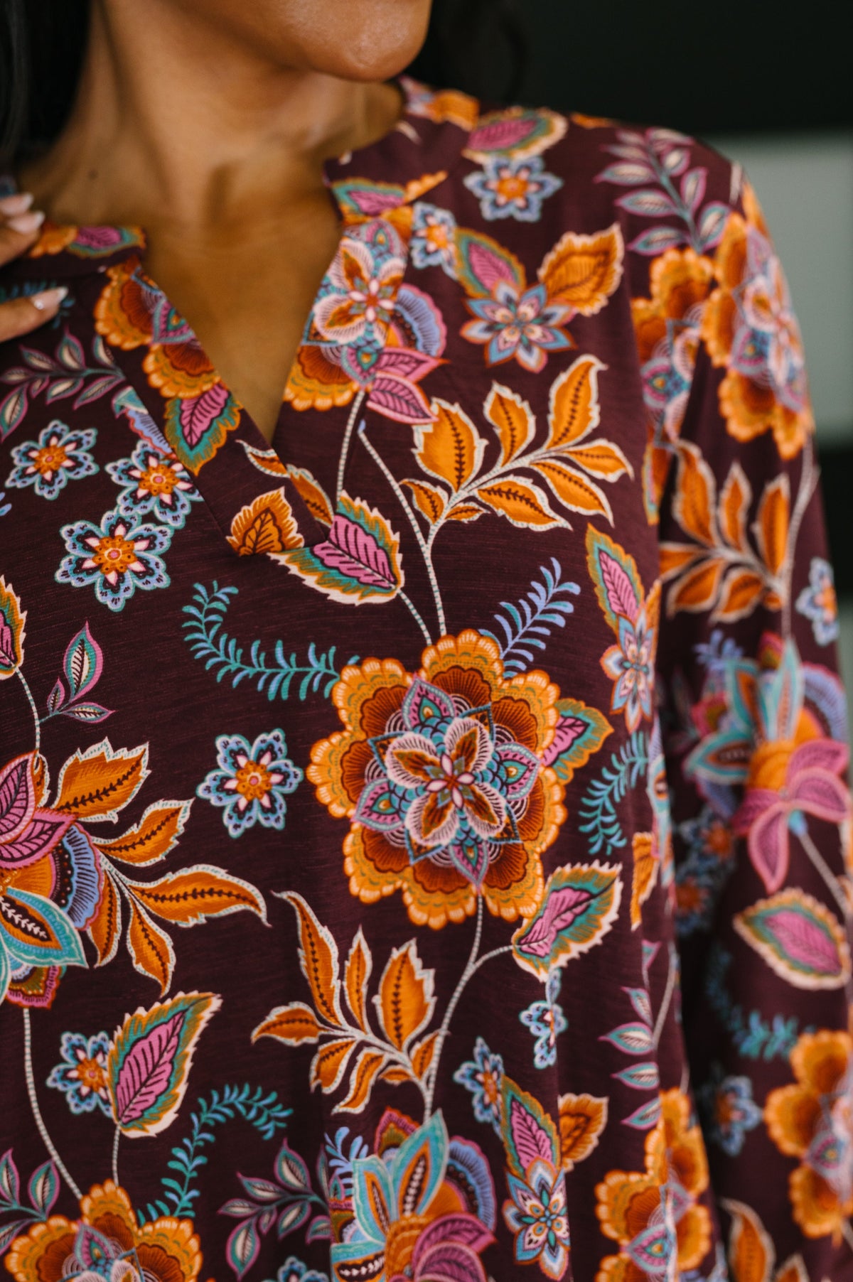 Kyra Long Sleeve Dress in Chocolate Floral