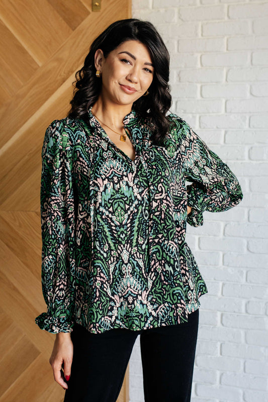 Raiza Damask Print Blouse