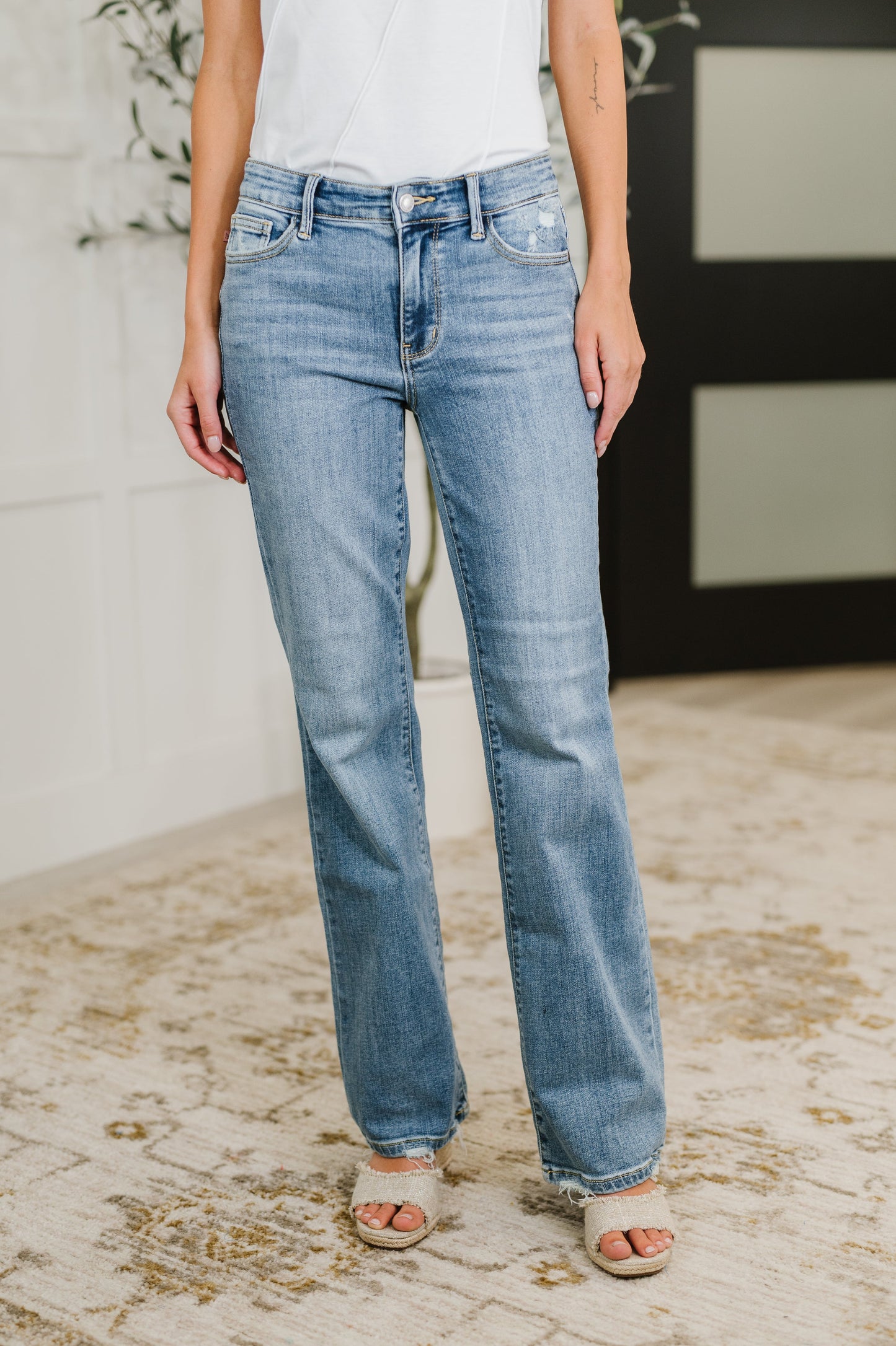 Mid Rise Vintage Wash Bootcut Jeans