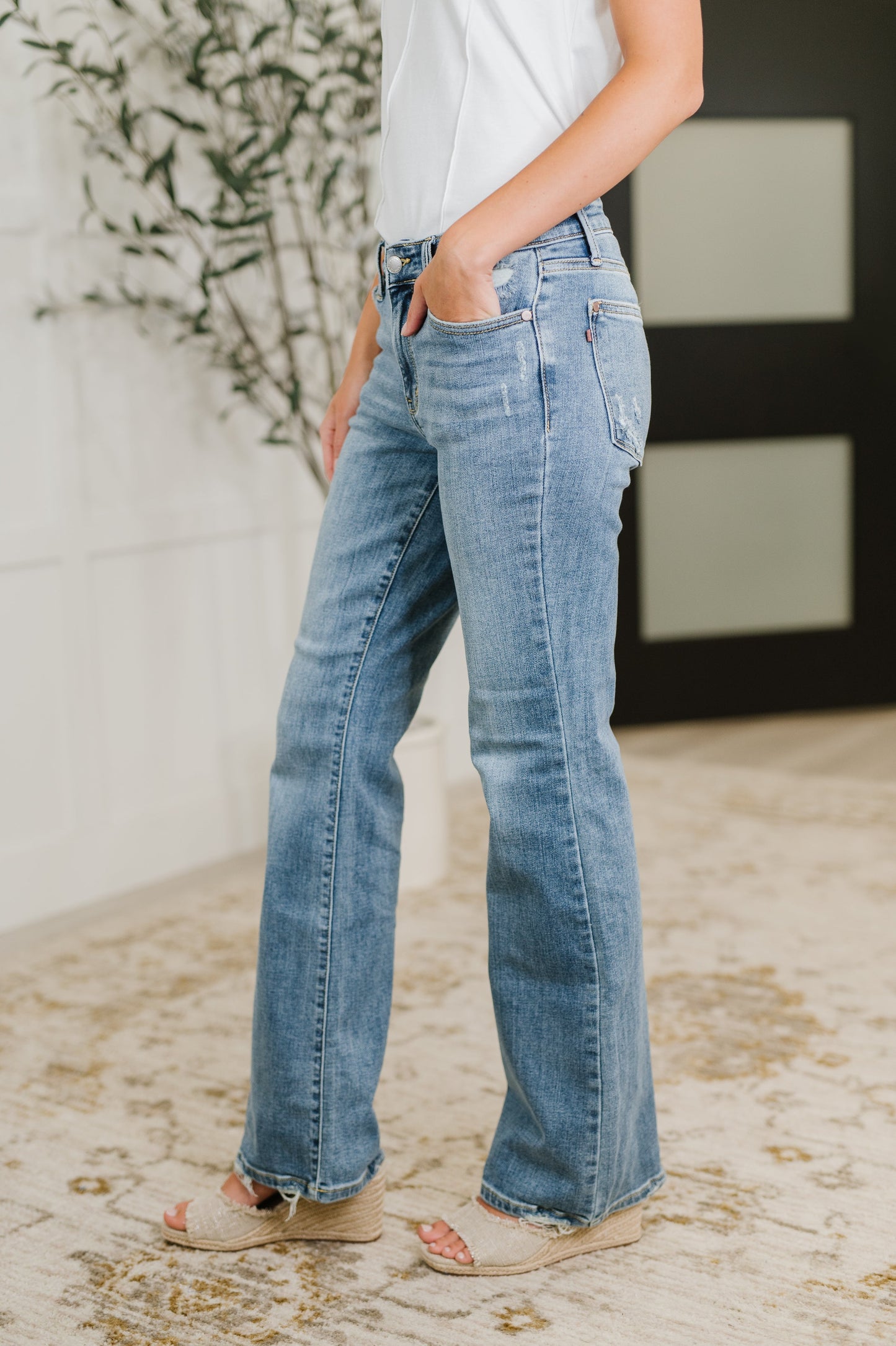 Mid Rise Vintage Wash Bootcut Jeans