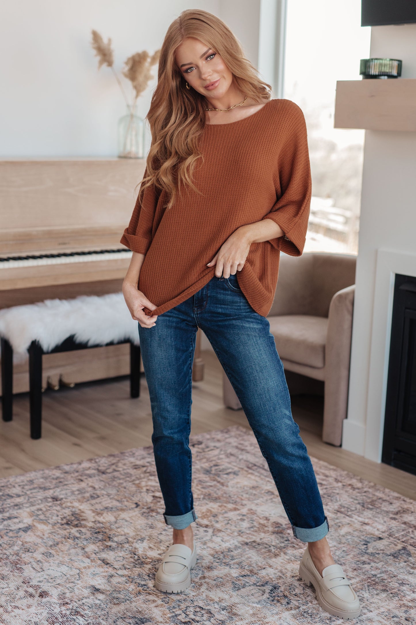 Pumpkin Party Knitted Sweater Top in Rust