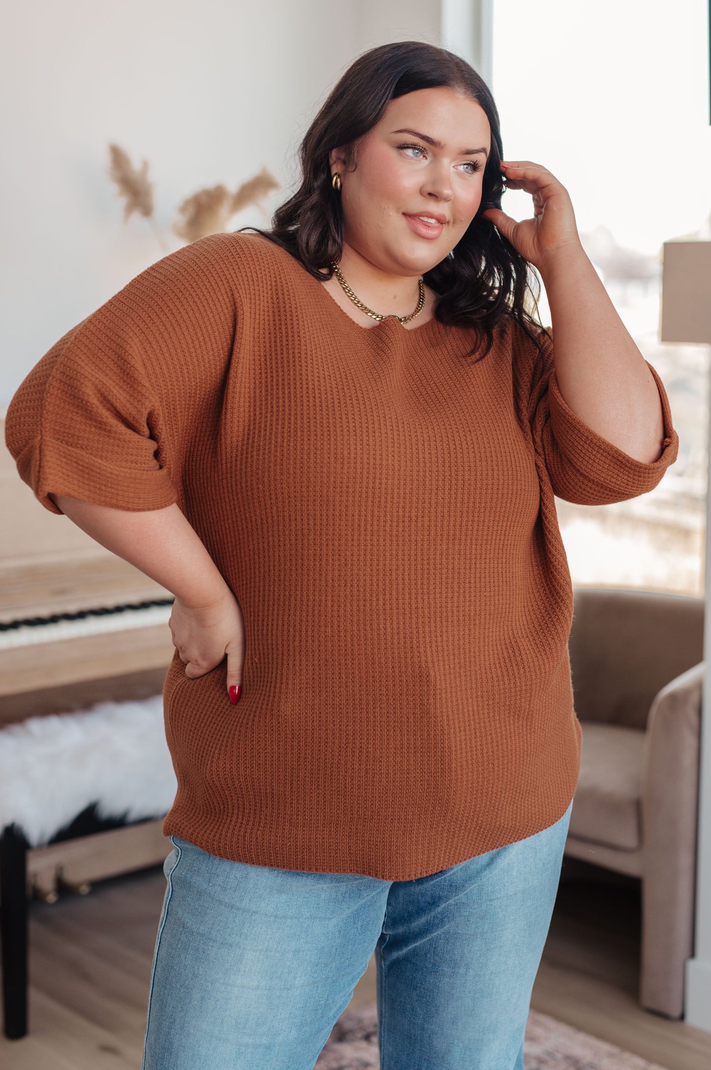 Pumpkin Party Knitted Sweater Top in Rust